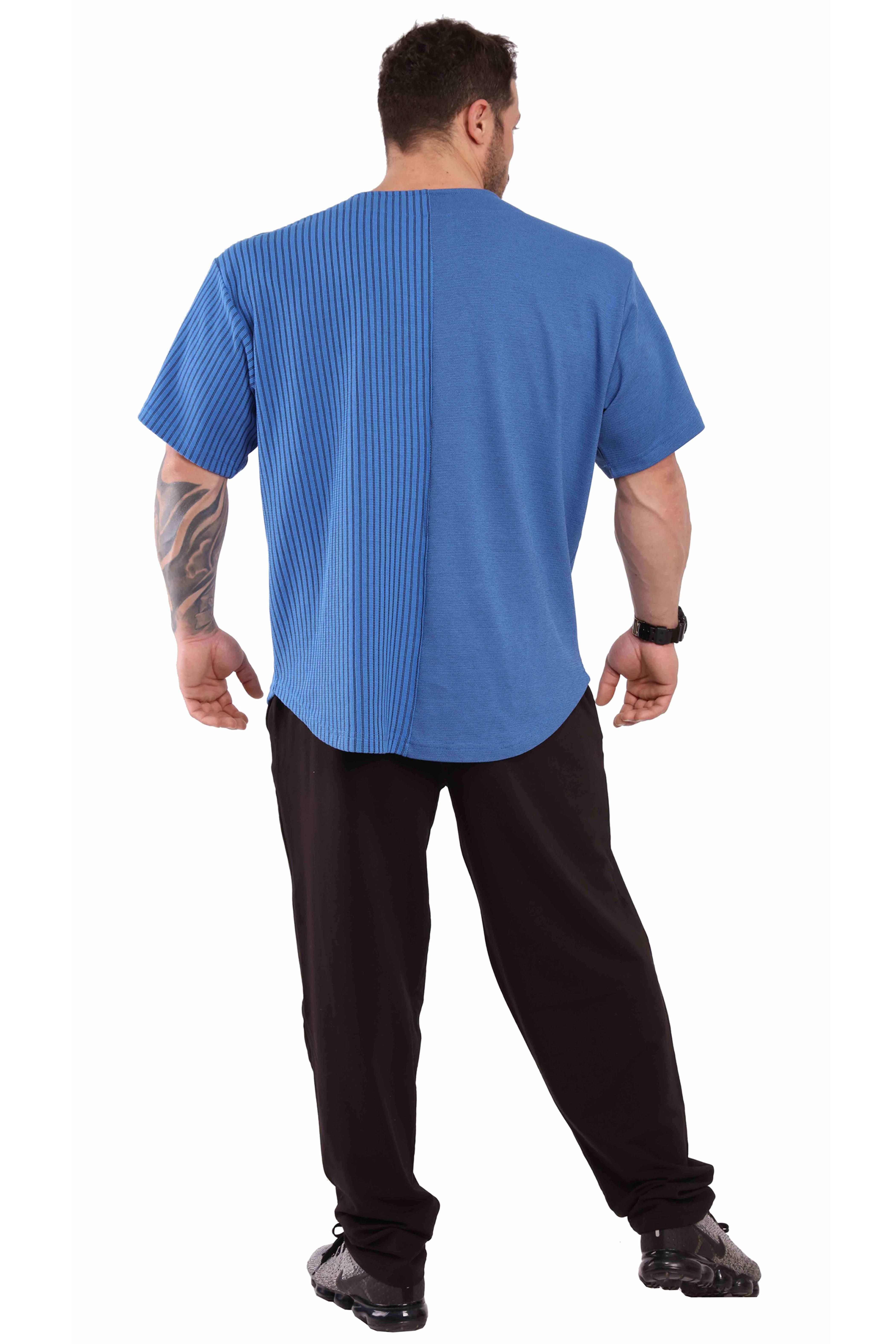 Oversize Antrenman Tişörtü Rahat Kesim Mavi Big Sam 3246