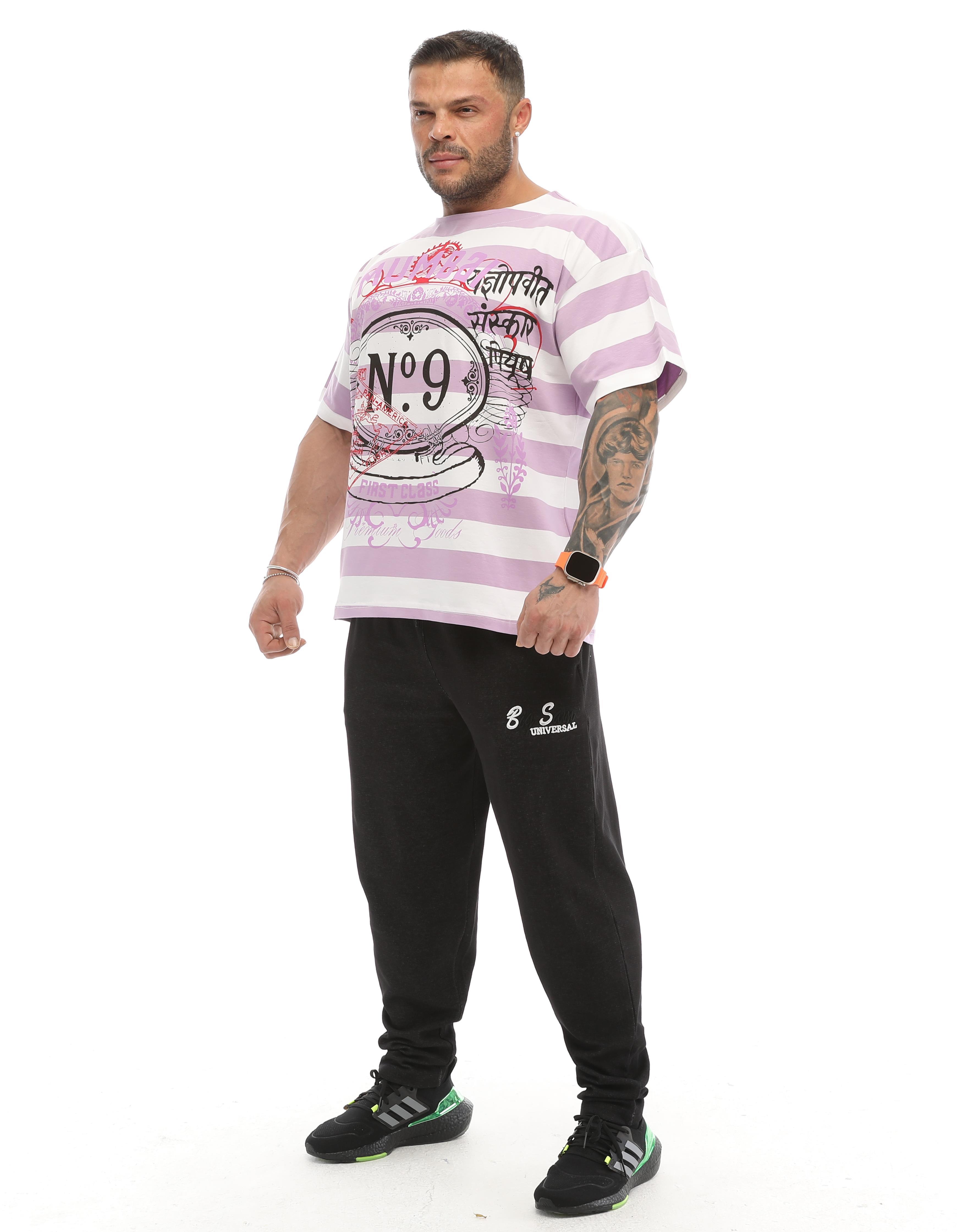 Oversize, Çizgili Spor T-shirt Big Sam 2631