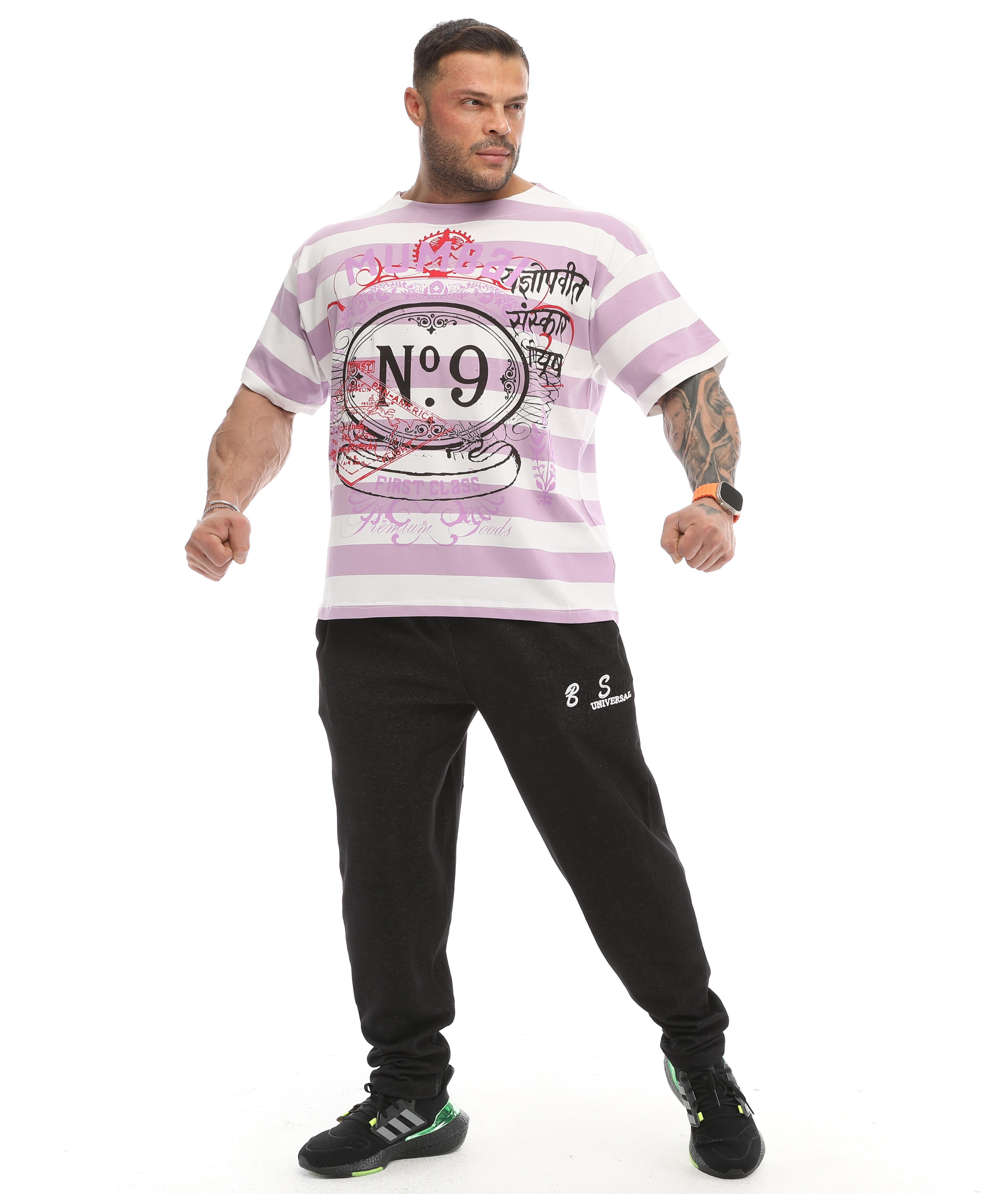 Oversize, Çizgili Spor T-shirt Big Sam 2631