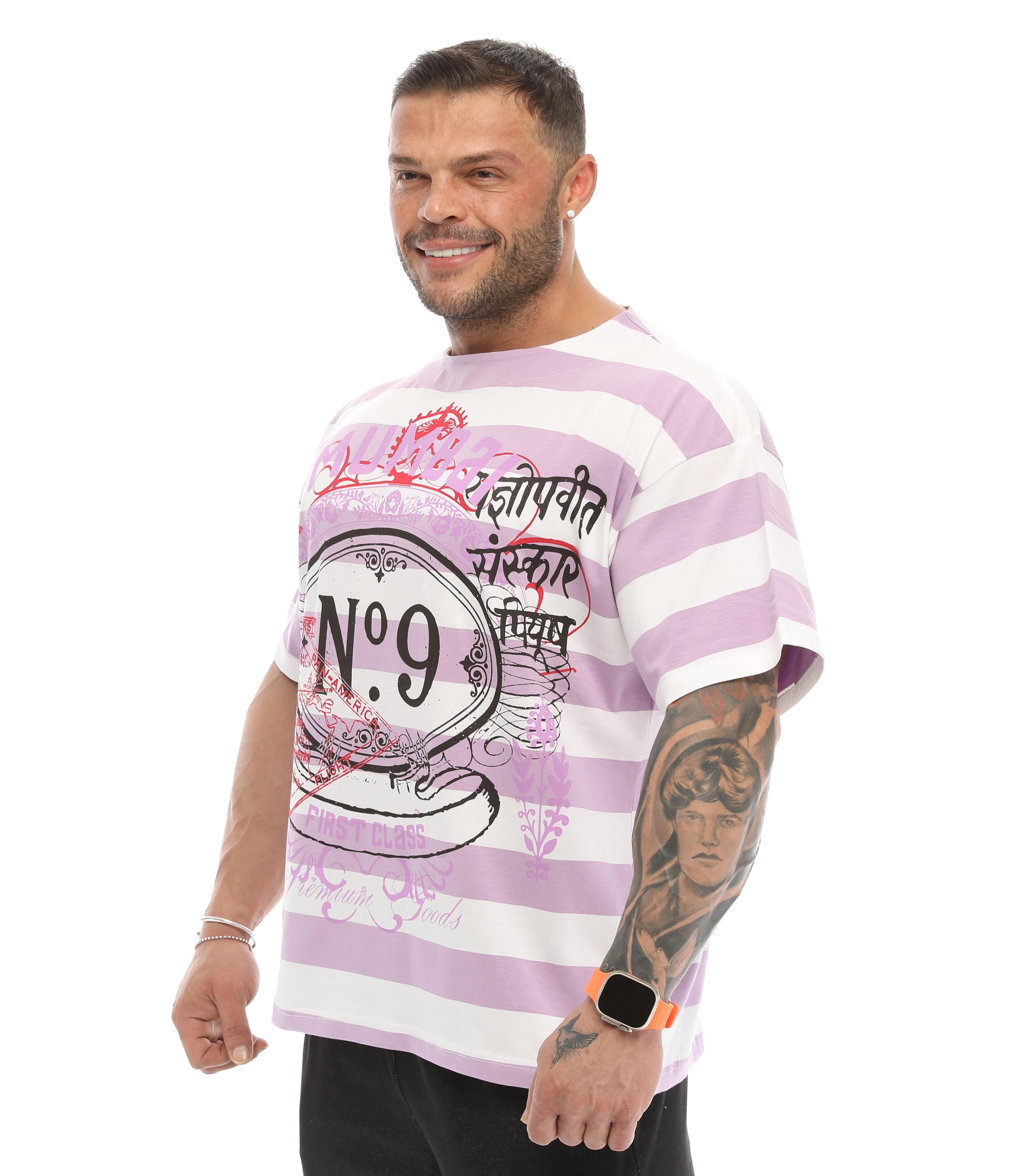 Oversize, Çizgili Spor T-shirt Big Sam 2631