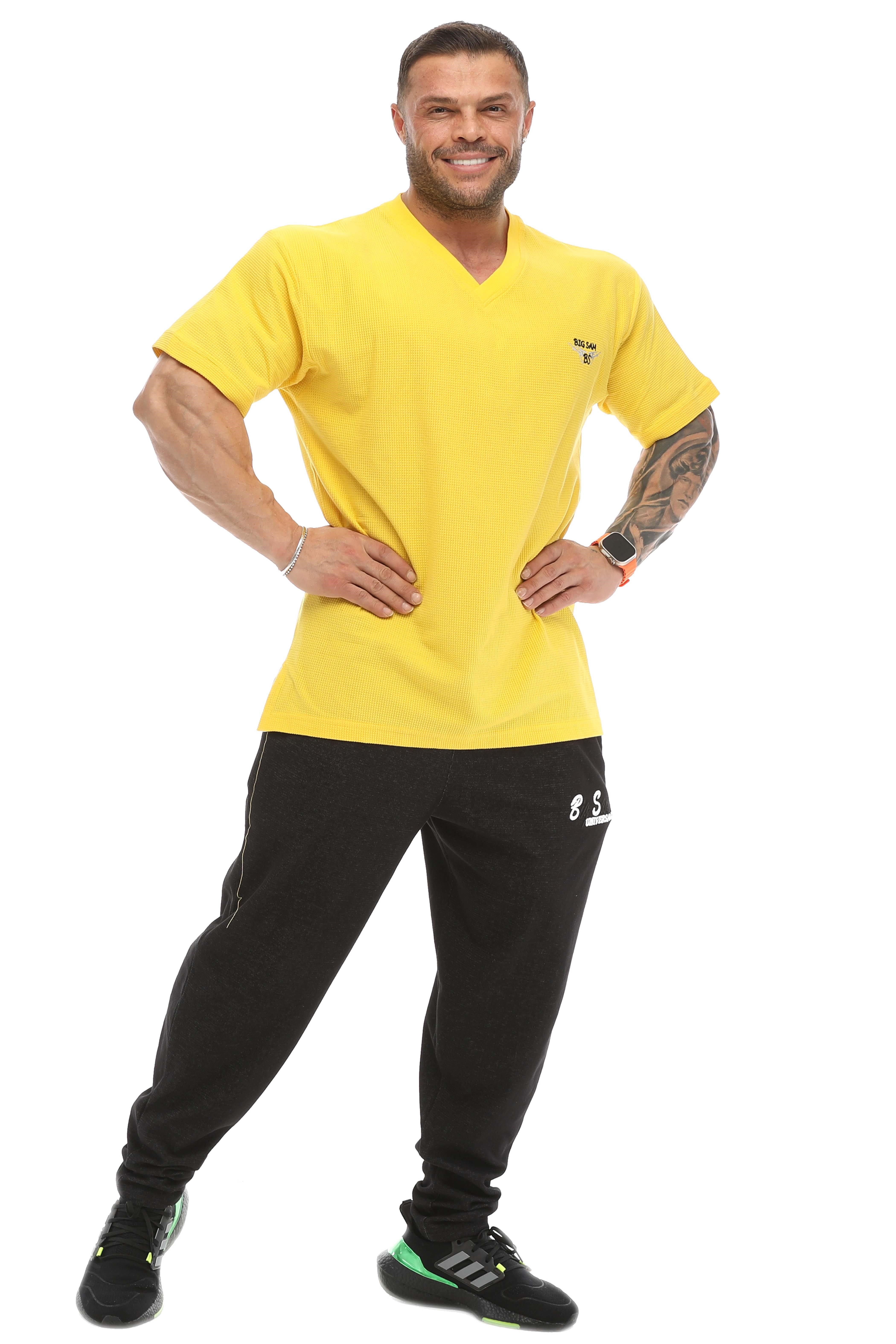 Oversize, V Yaka Waffle Kumaş Pamuklu Spor Tişört Big Sam 2725