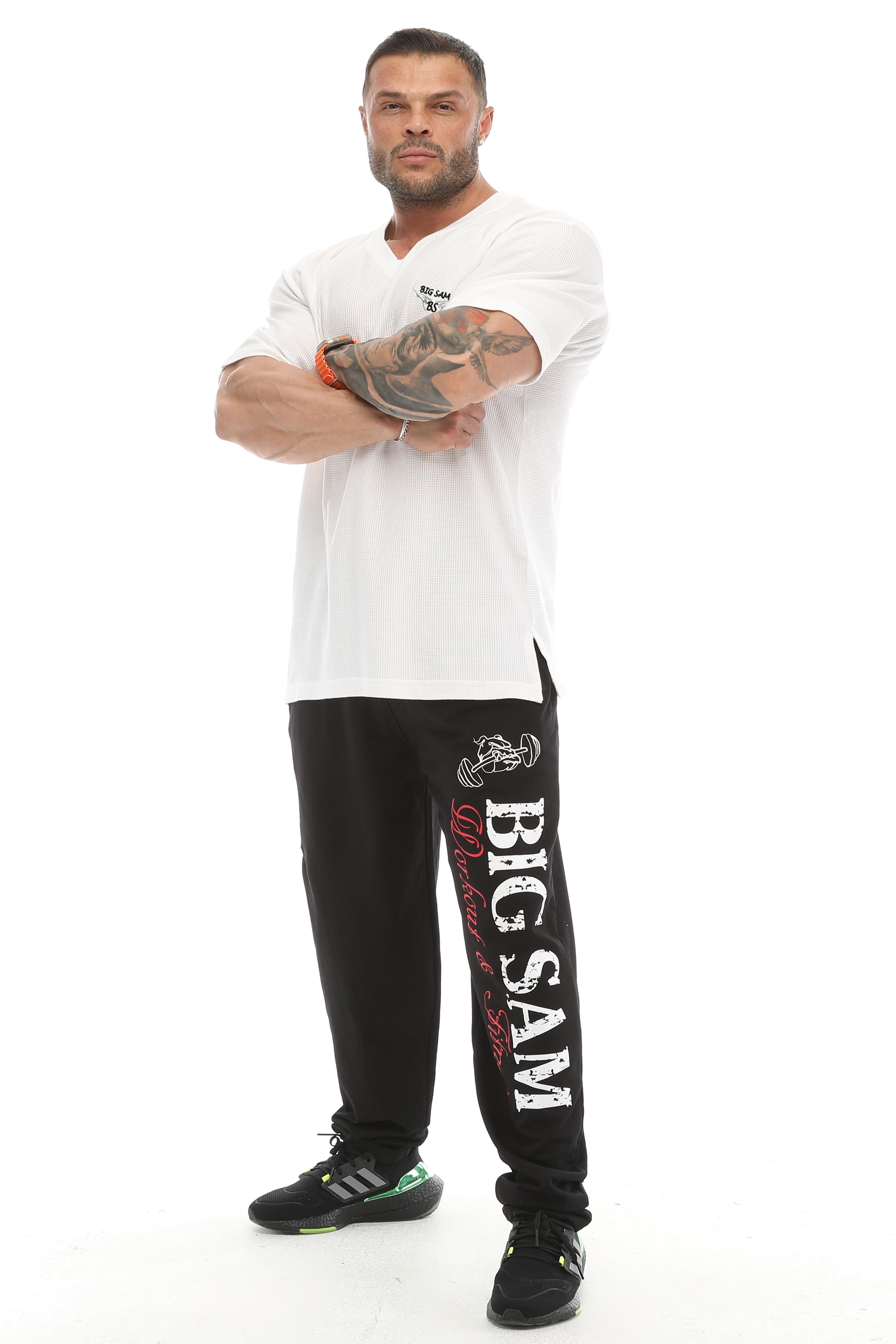 Oversize, V Yaka Waffle Kumaş Pamuklu Spor Tişört Big Sam 2727