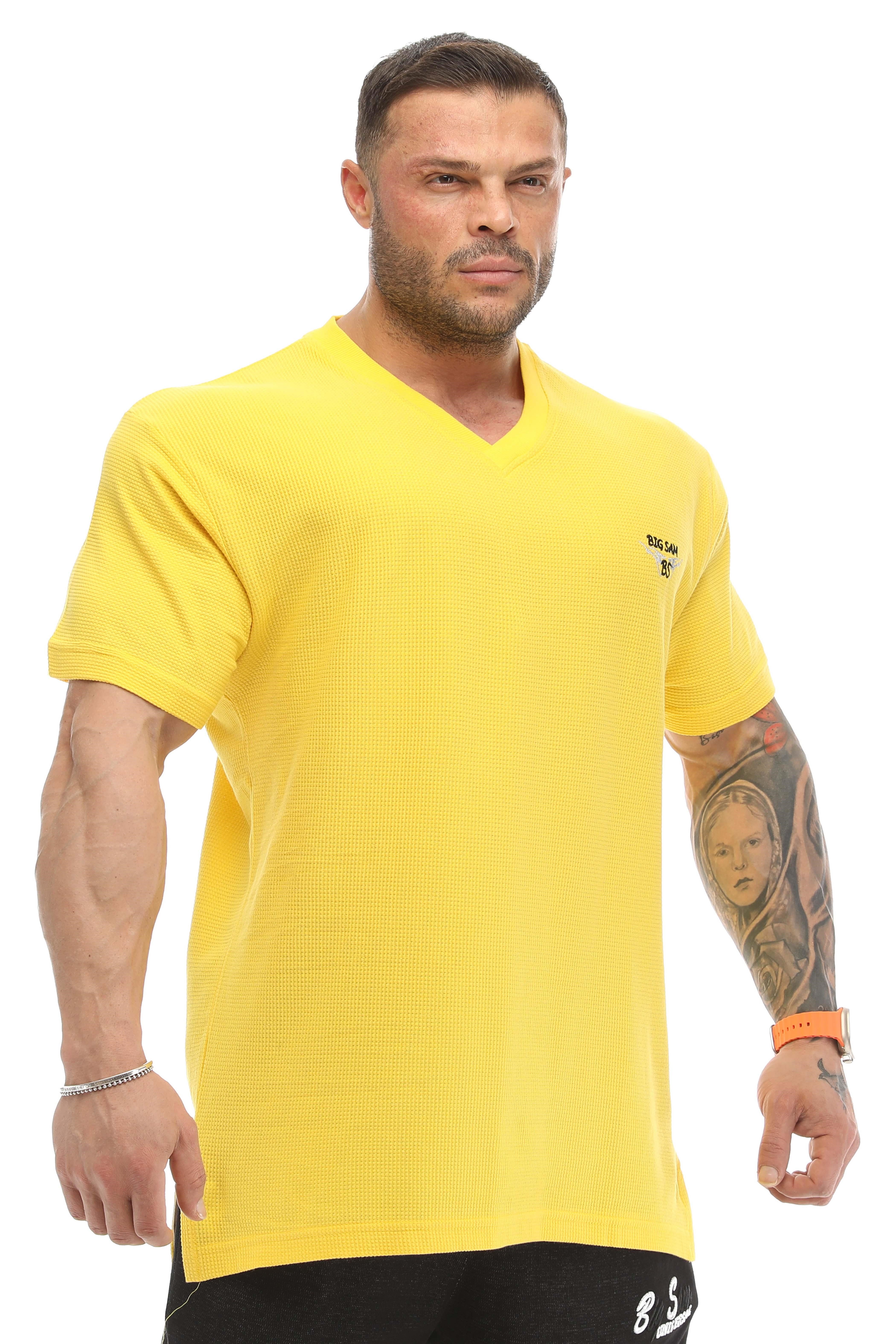 Oversize, V Yaka Waffle Kumaş Pamuklu Spor Tişört Big Sam 2725