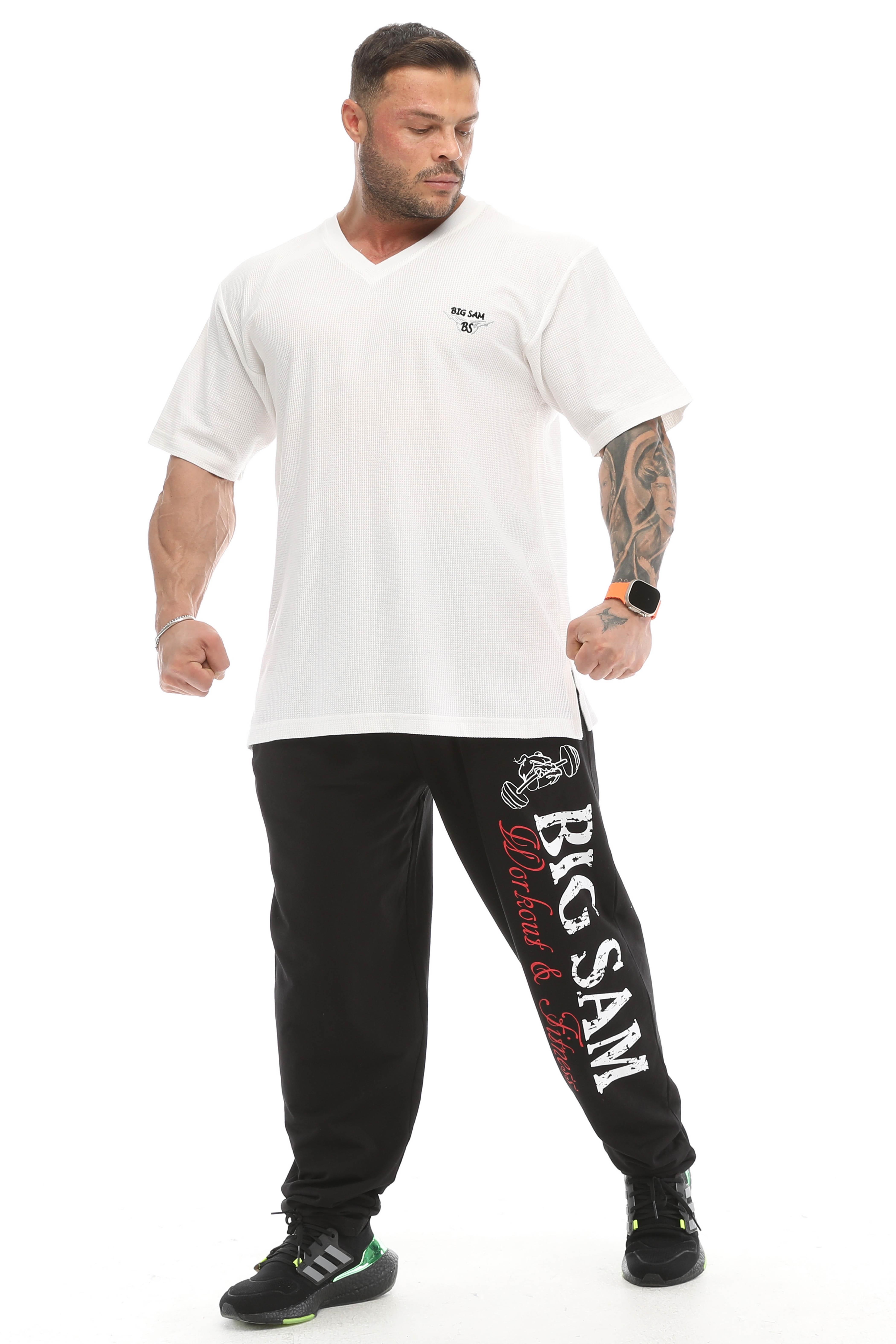 Oversize, V Yaka Waffle Kumaş Pamuklu Spor Tişört Big Sam 2727