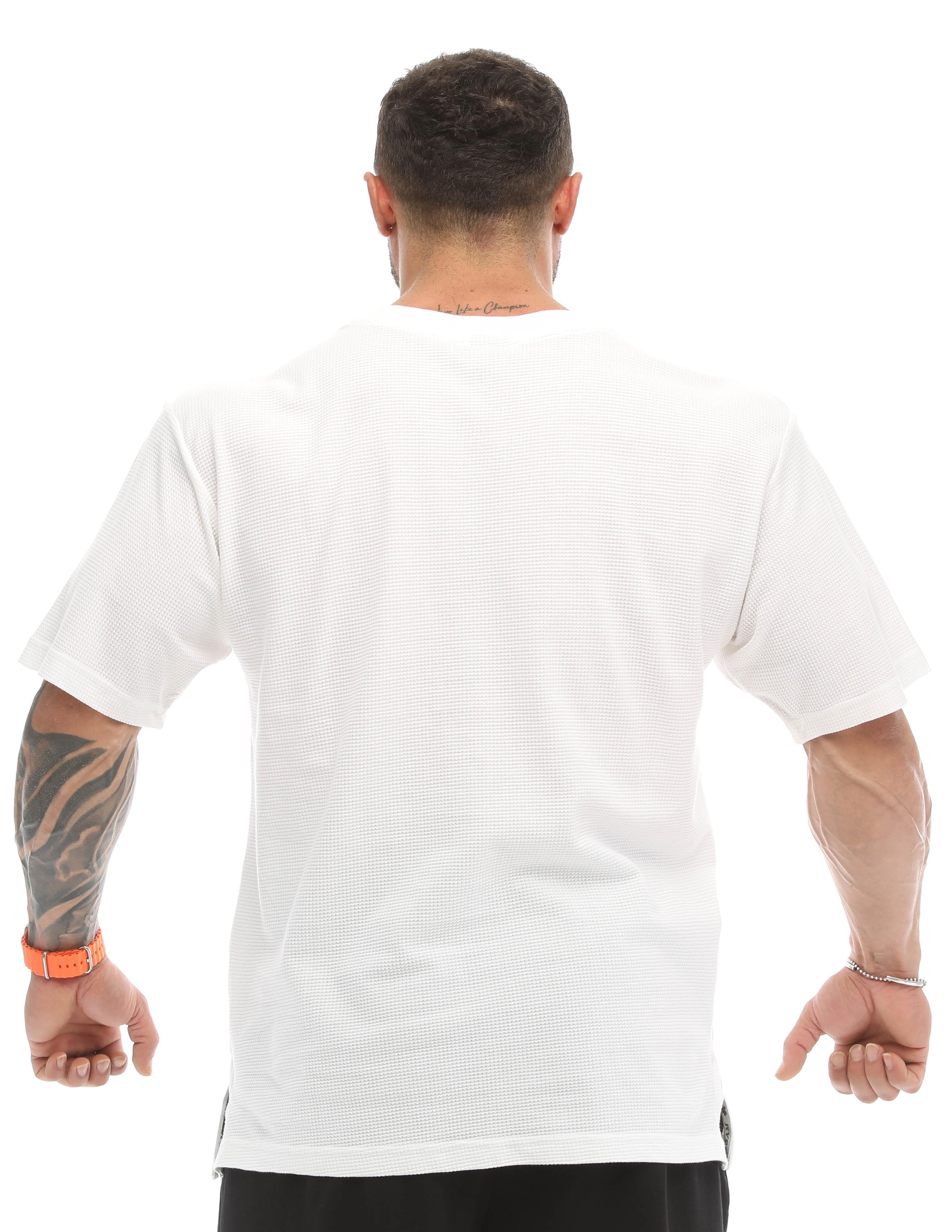 Oversize, V Yaka Waffle Kumaş Pamuklu Spor Tişört Big Sam 2727