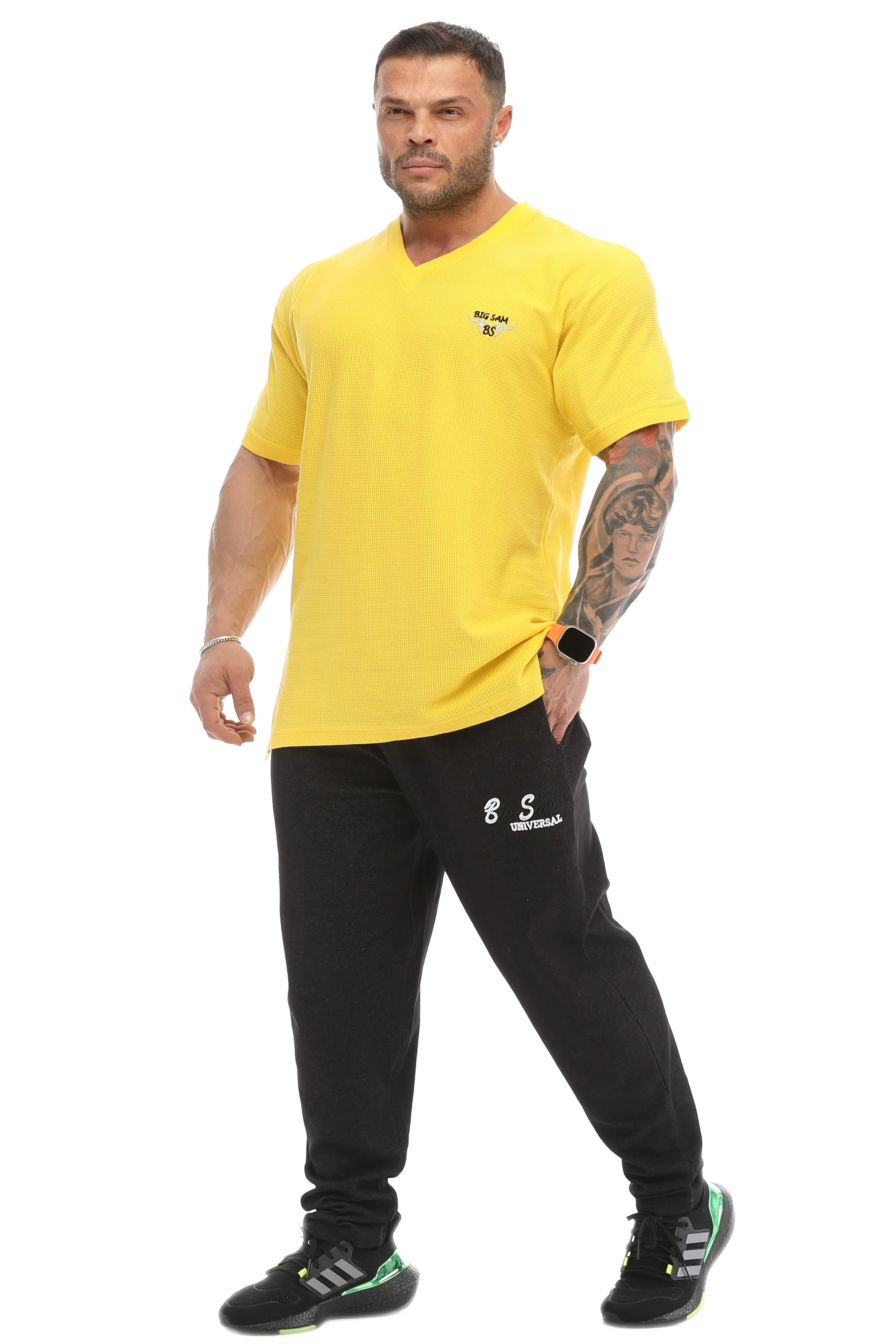 Oversize, V Yaka Waffle Kumaş Pamuklu Spor Tişört Big Sam 2725