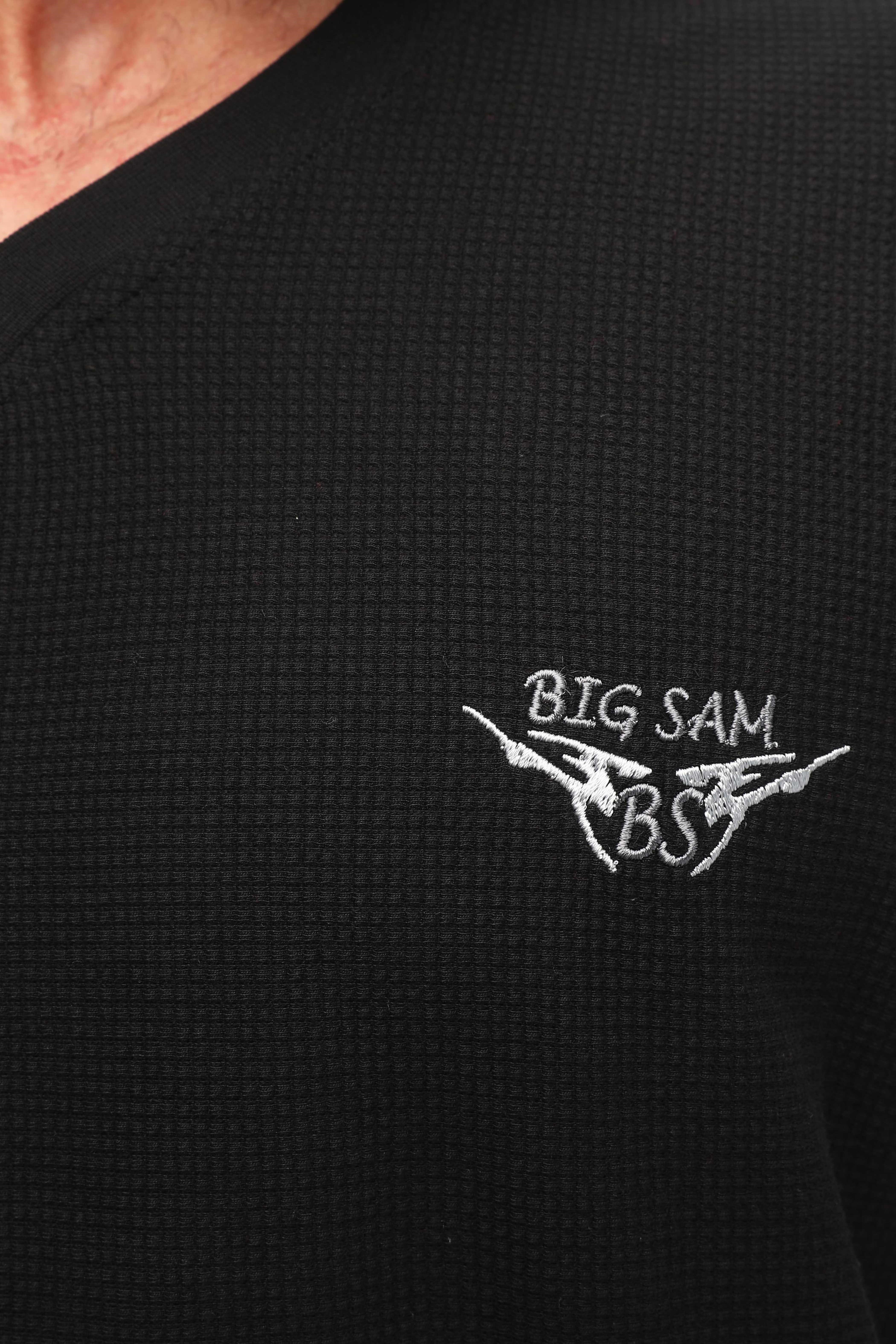 Oversize, V Yaka Waffle Kumaş Pamuklu Spor Tişört Big Sam 2728