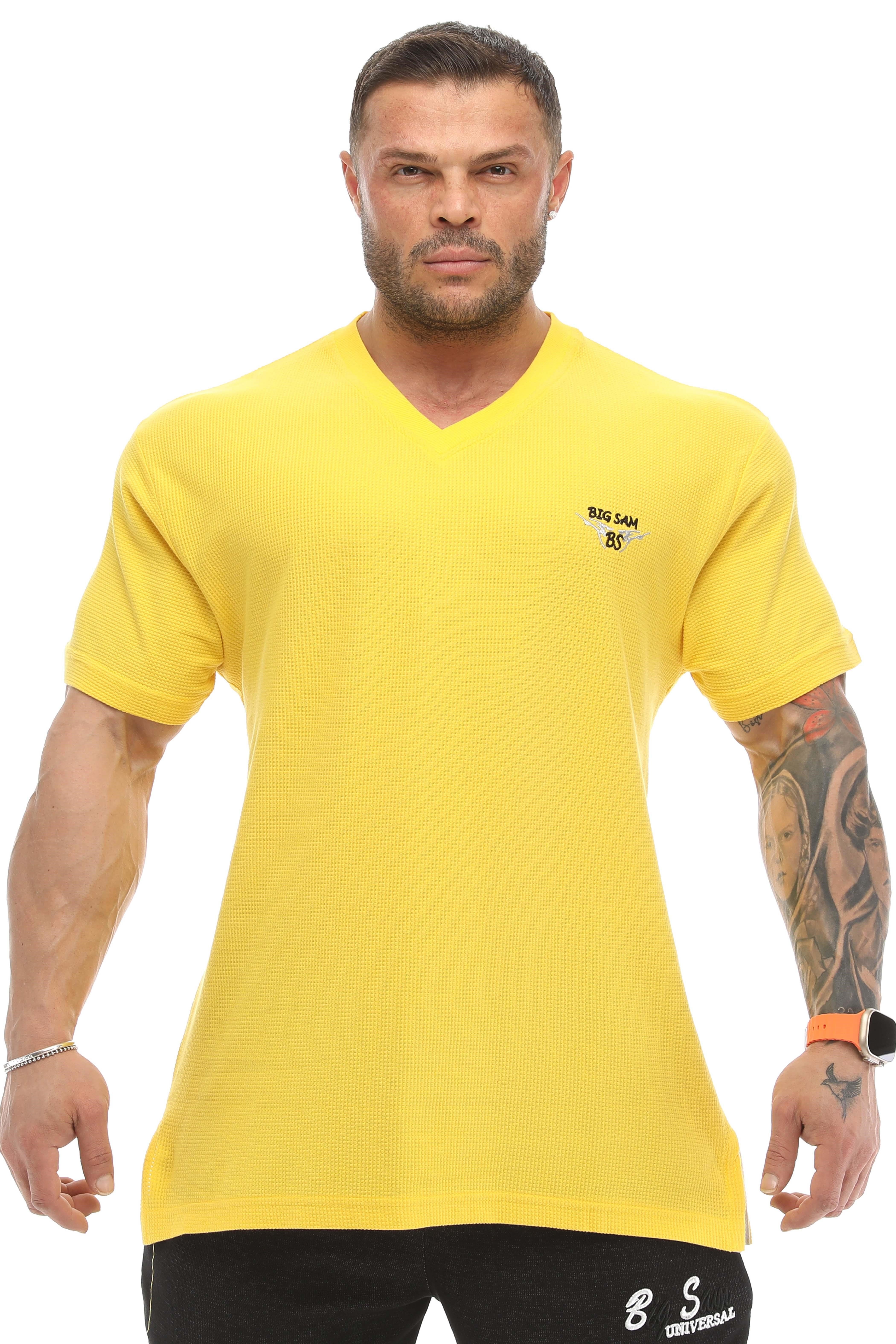 Oversize, V Yaka Waffle Kumaş Pamuklu Spor Tişört Big Sam 2725