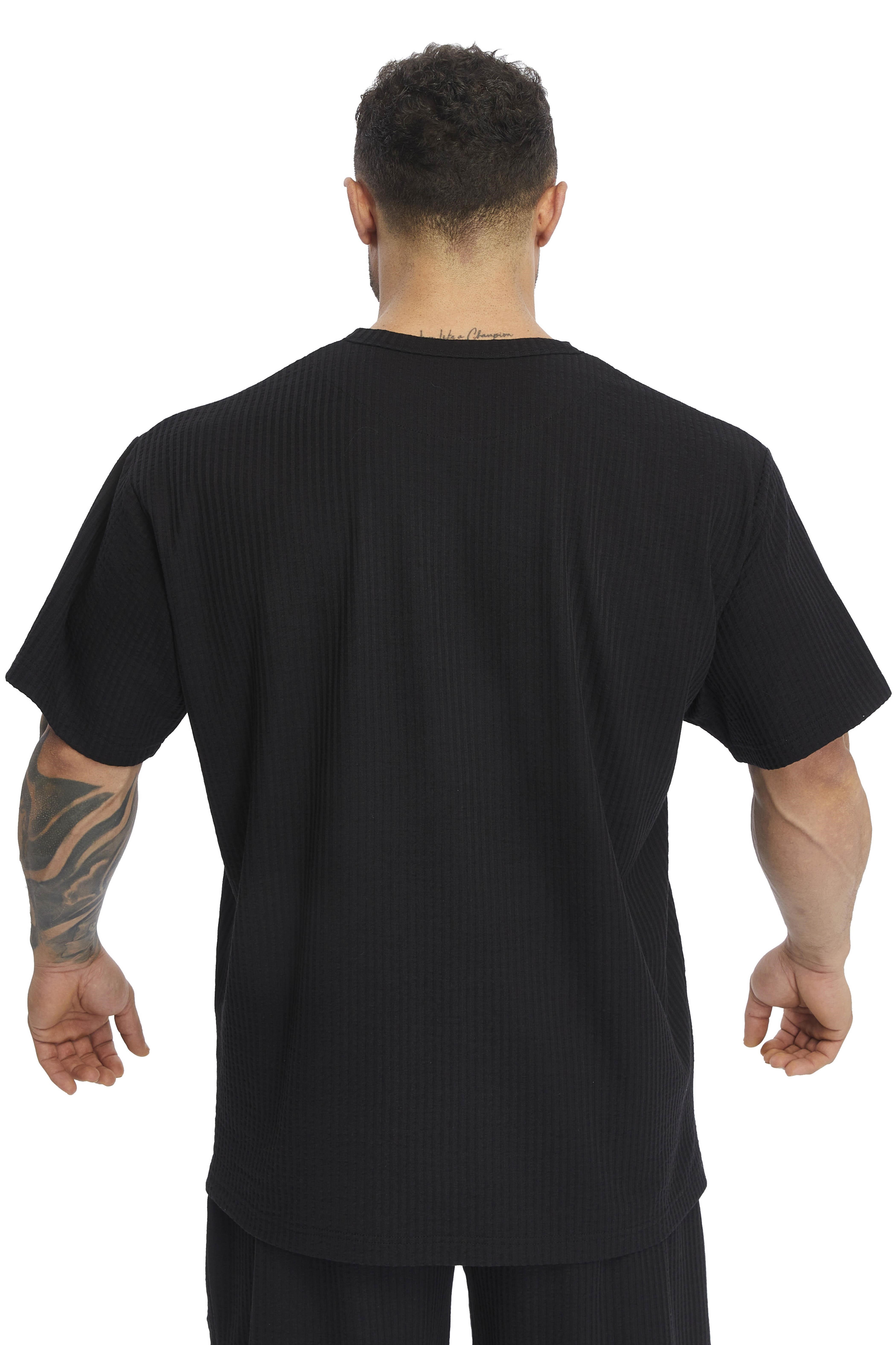 Oversize Yakası Düğmeli, Pamuklu T-shirt Big Sam 3375