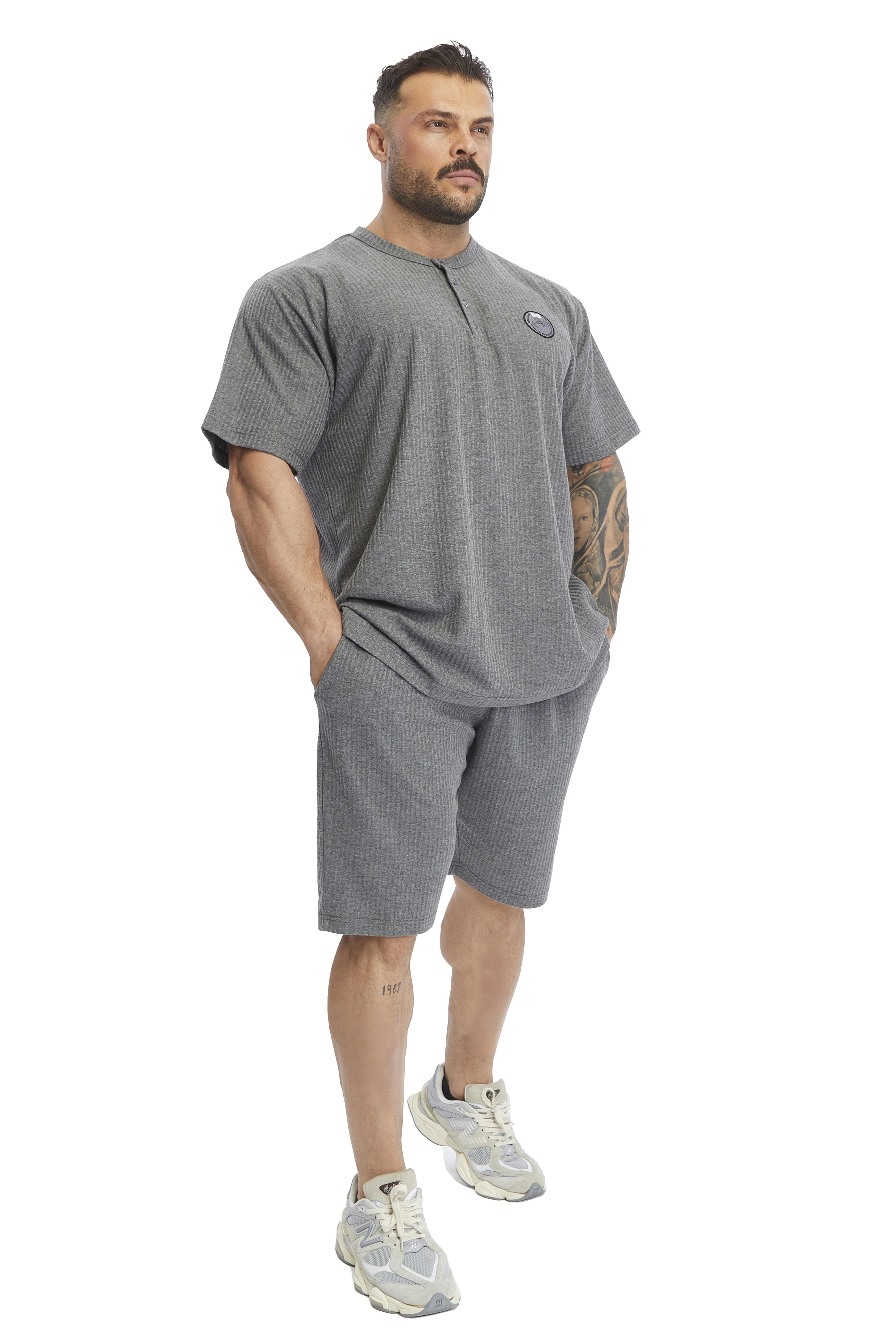 Oversize Yakası Düğmeli, Pamuklu T-shirt Big Sam 3375