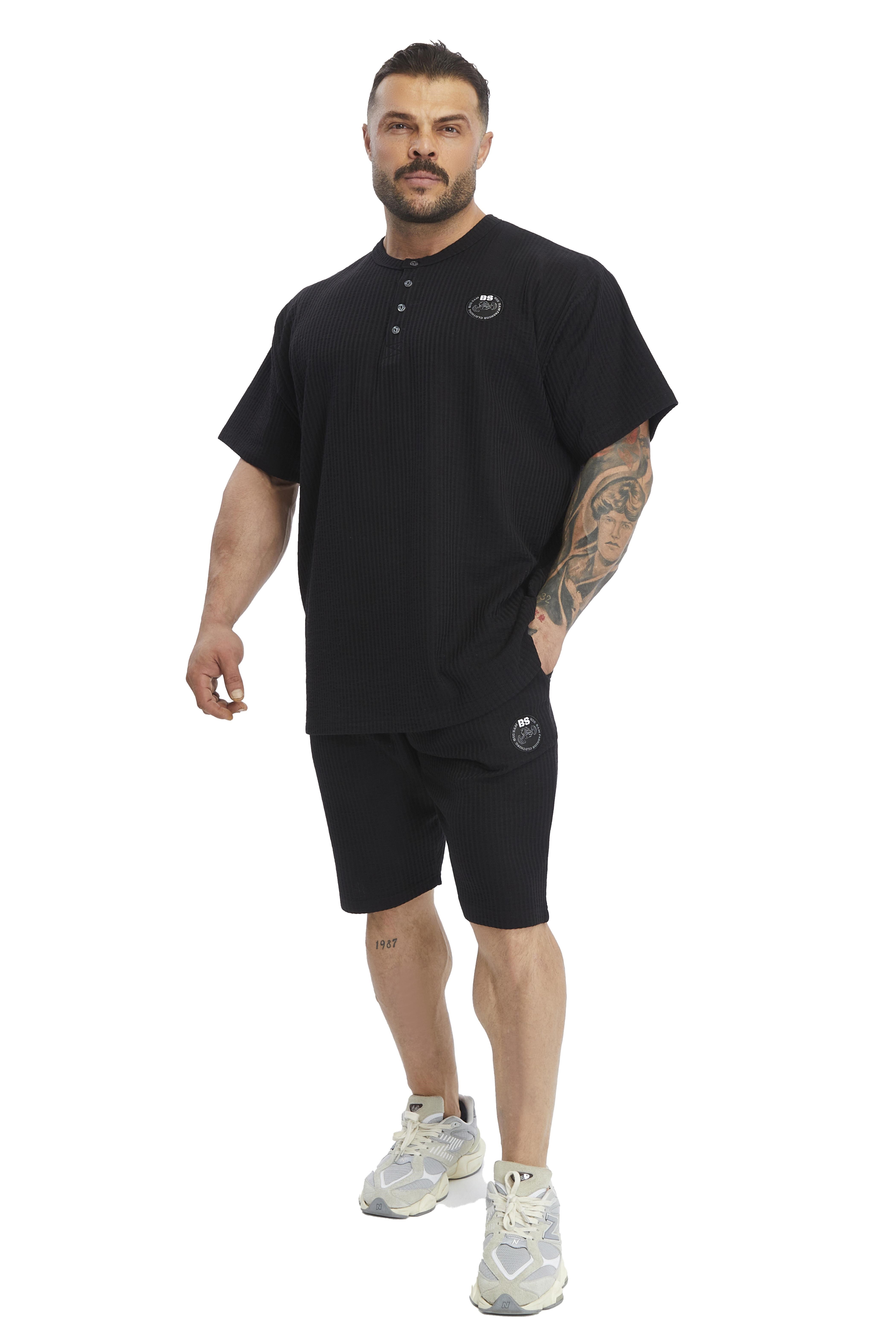 Oversize Yakası Düğmeli, Pamuklu T-shirt Big Sam 3375