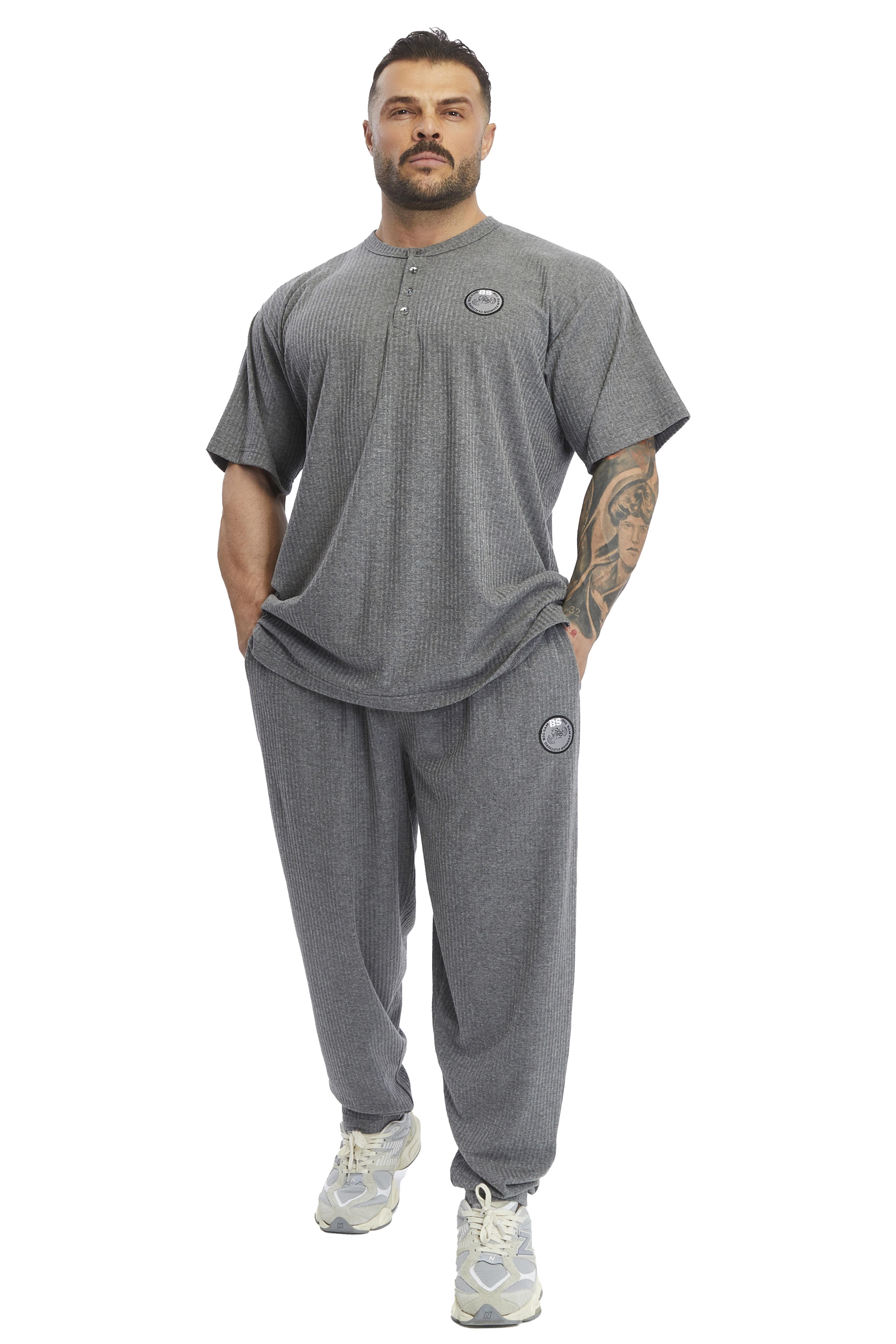 Oversize Yakası Düğmeli, Pamuklu T-shirt Big Sam 3375