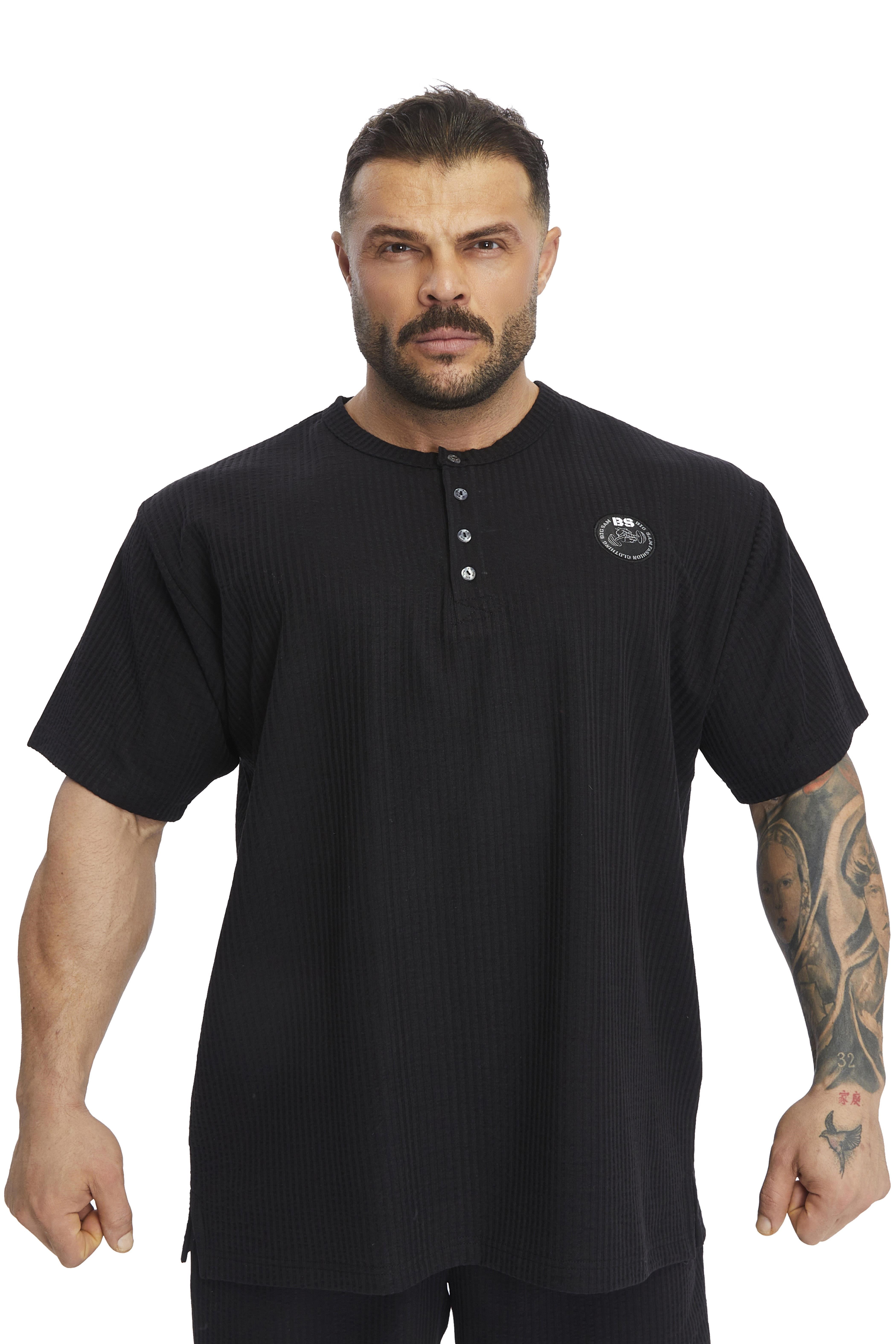 Oversize Yakası Düğmeli, Pamuklu T-shirt Big Sam 3375