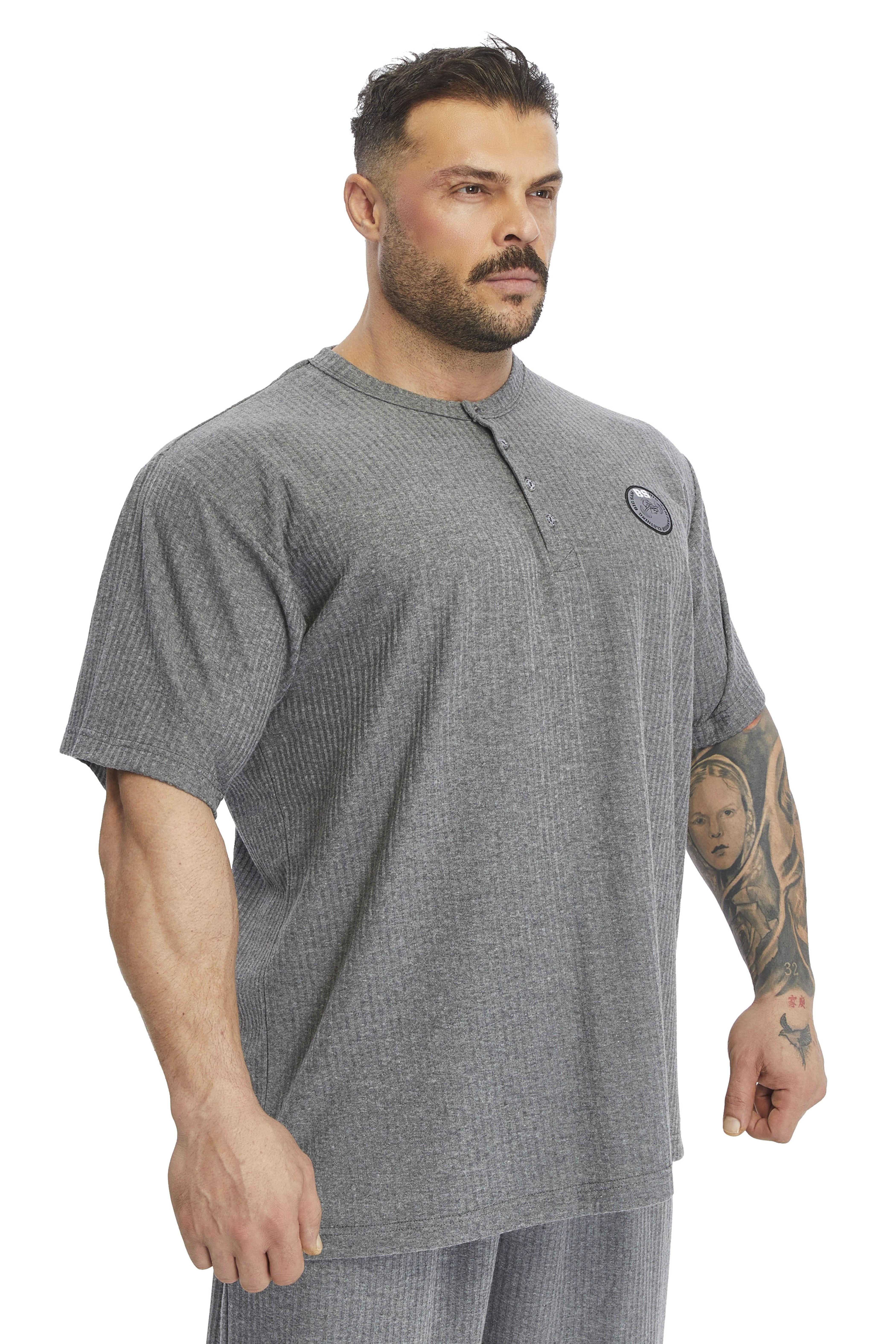 Oversize Yakası Düğmeli, Pamuklu T-shirt Big Sam 3375