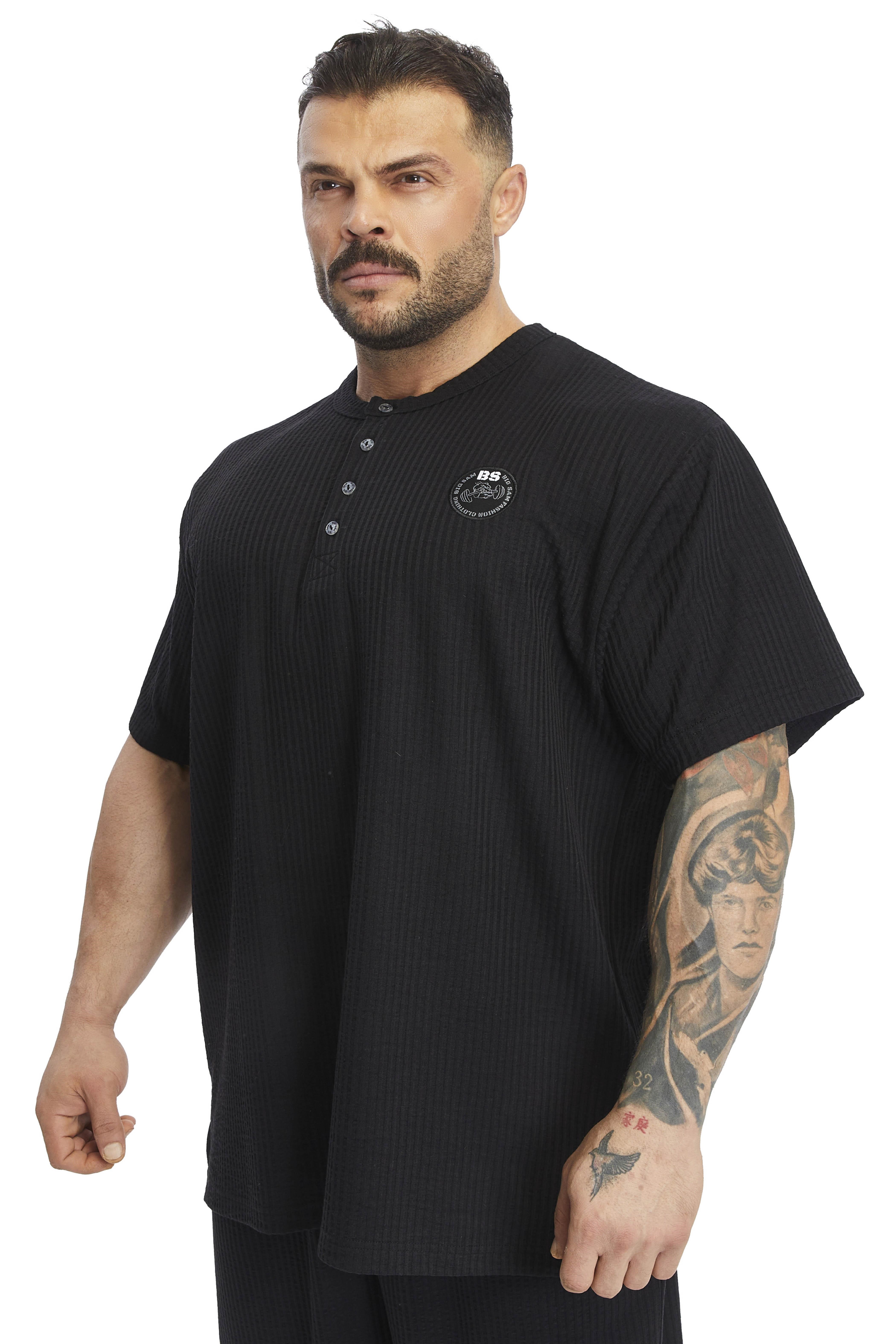 Oversize Yakası Düğmeli, Pamuklu T-shirt Big Sam 3375