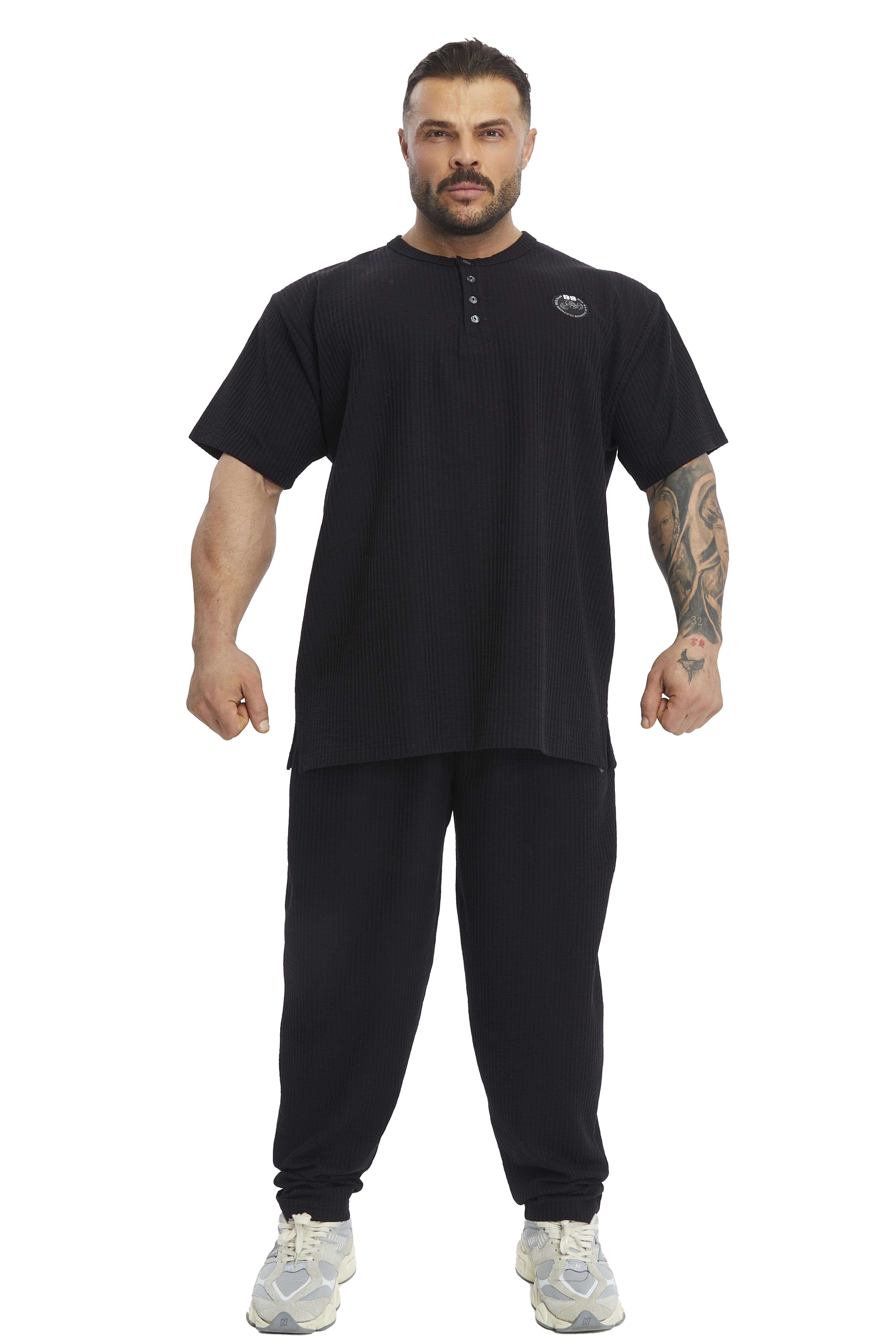 Oversize Yakası Düğmeli, Pamuklu T-shirt Big Sam 3375
