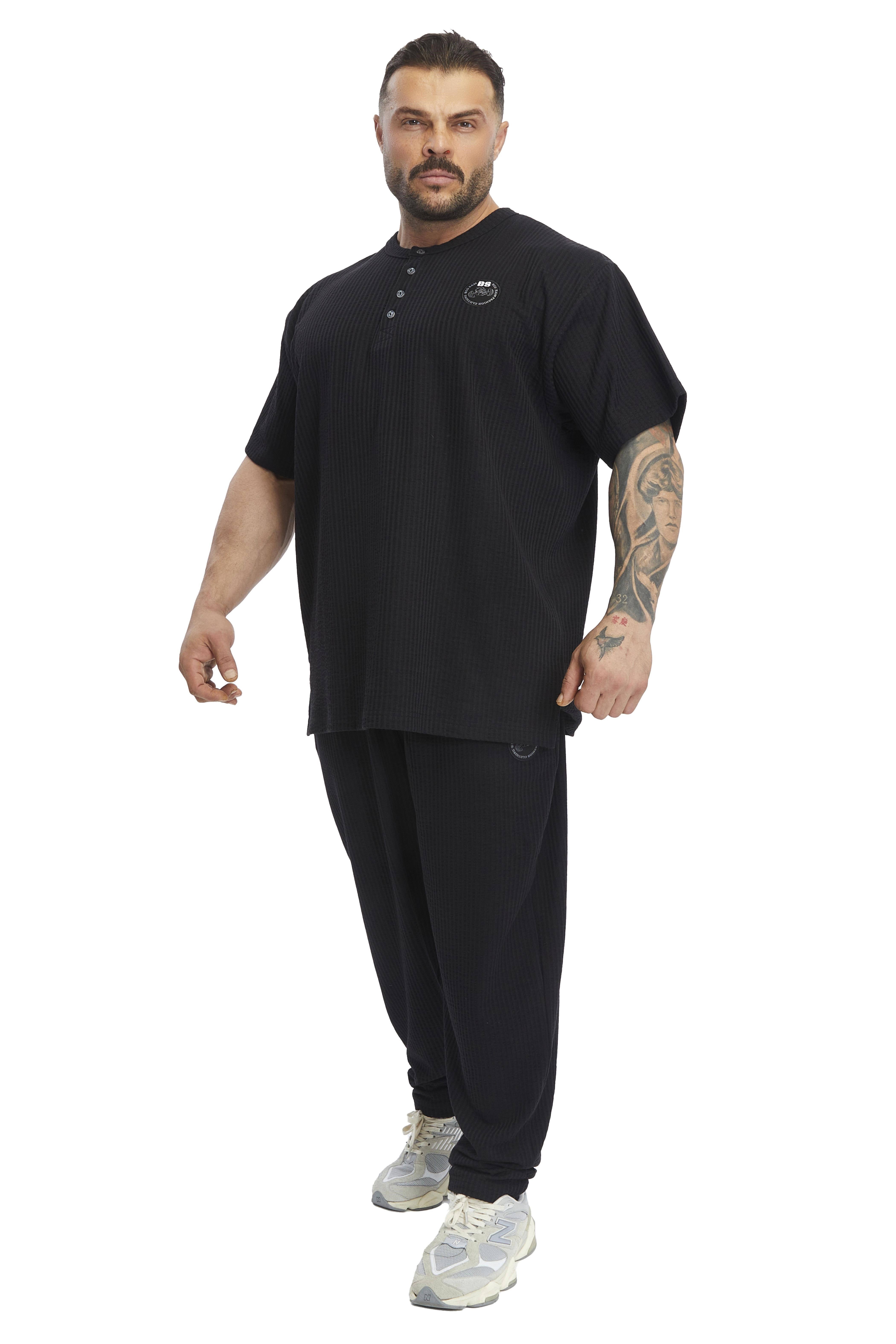 Oversize Yakası Düğmeli, Pamuklu T-shirt Big Sam 3375