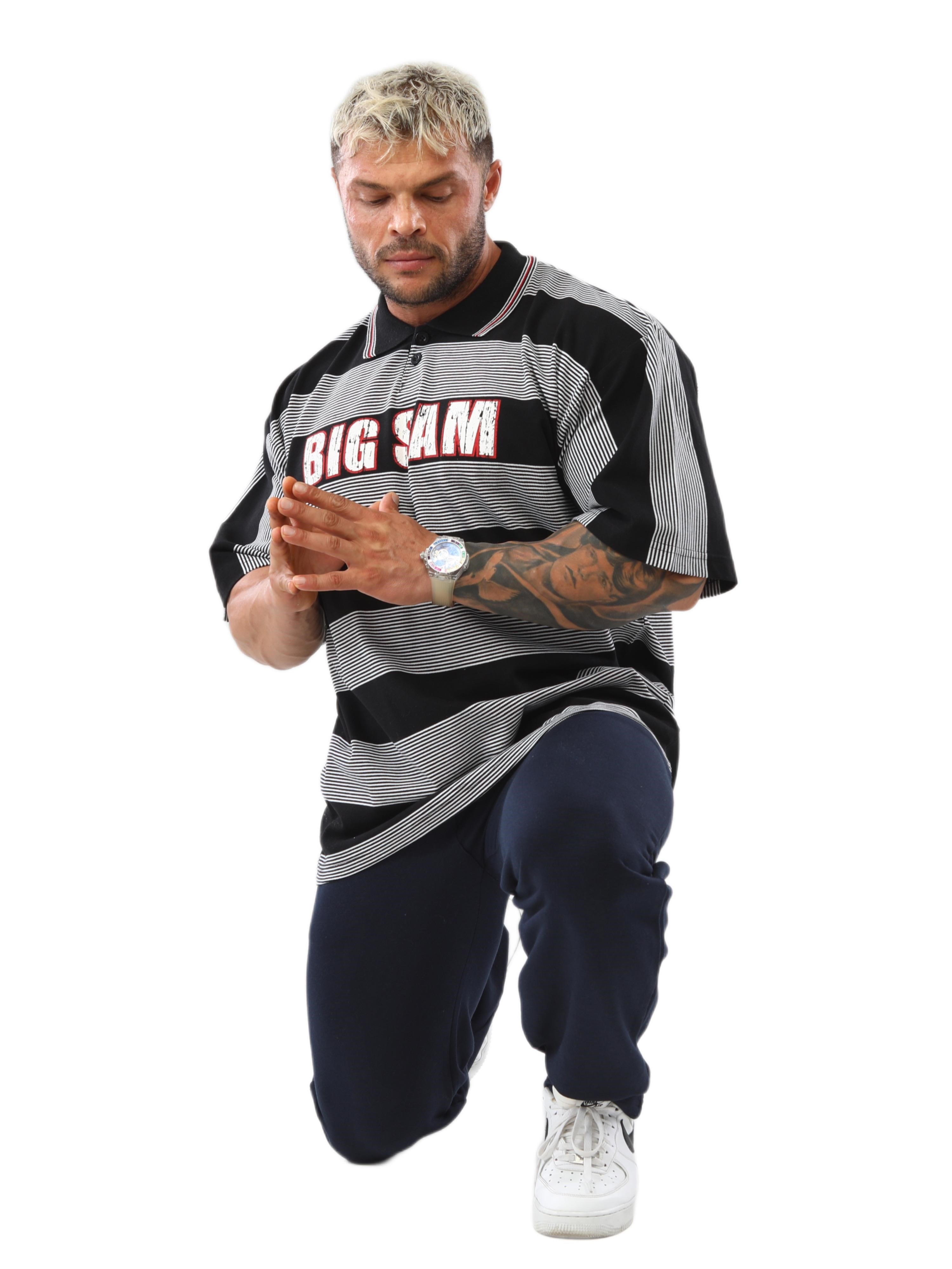 Polo Yaka Çizgili Oversize Tişört Big Sam 2608
