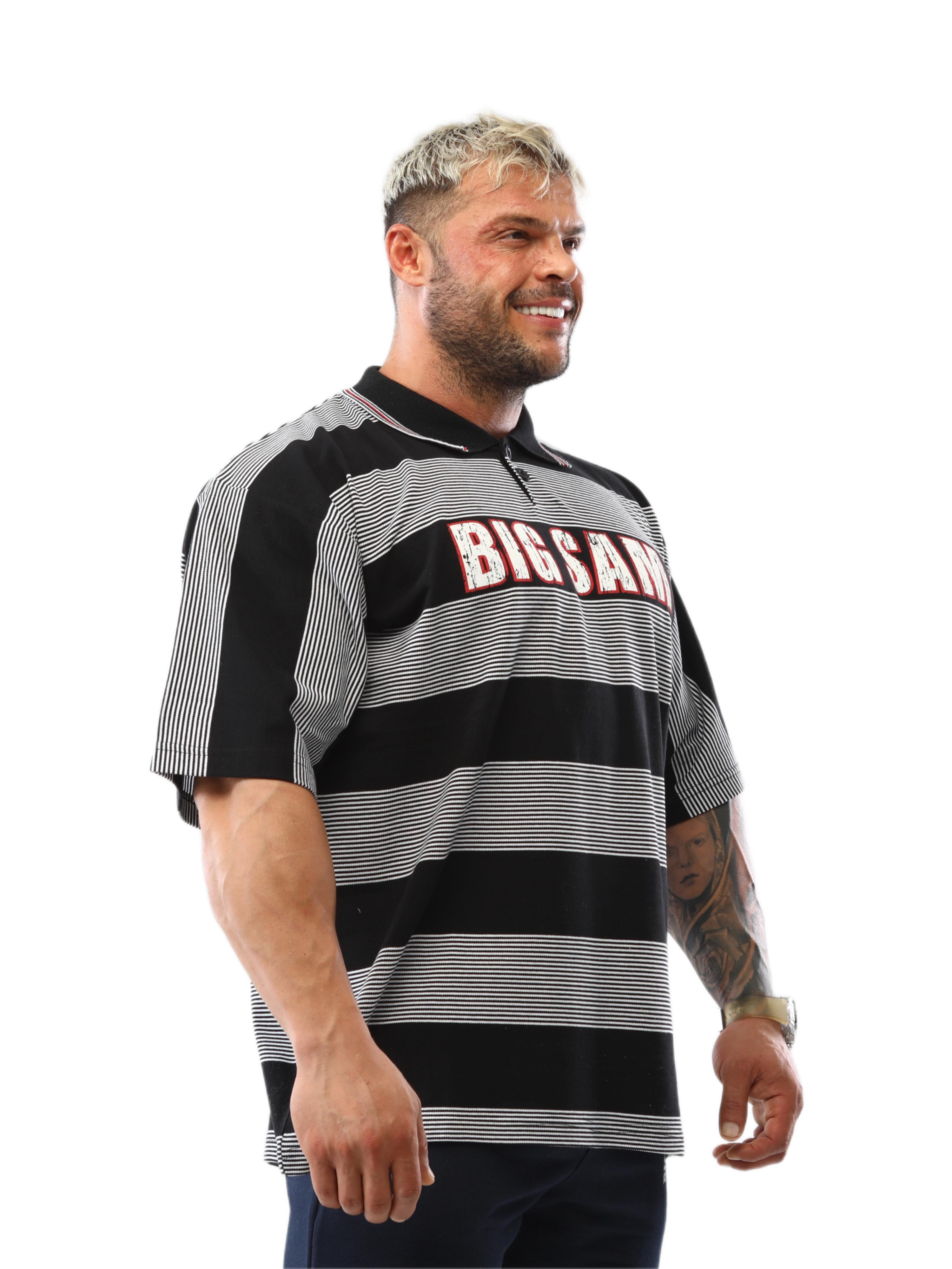 Polo Yaka Çizgili Oversize Tişört Big Sam 2608