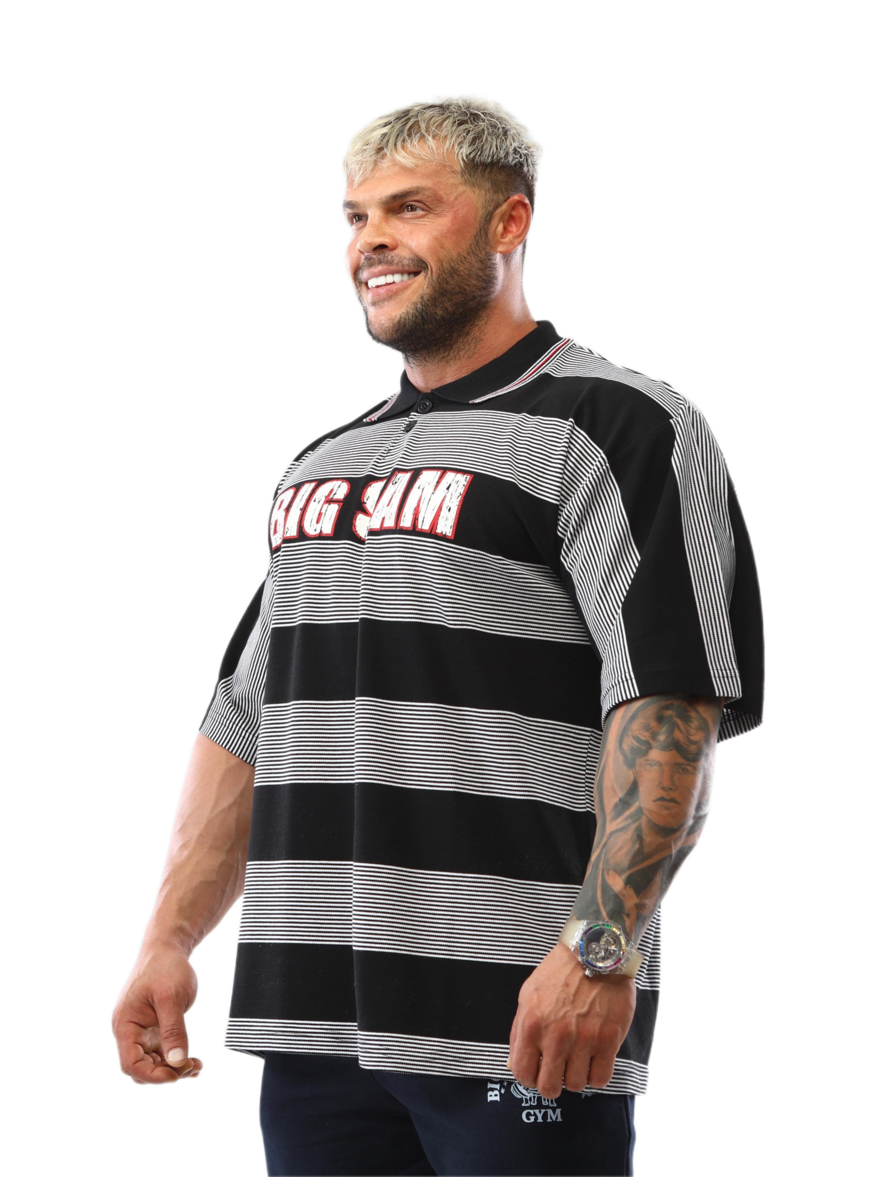 Polo Yaka Çizgili Oversize Tişört Big Sam 2608