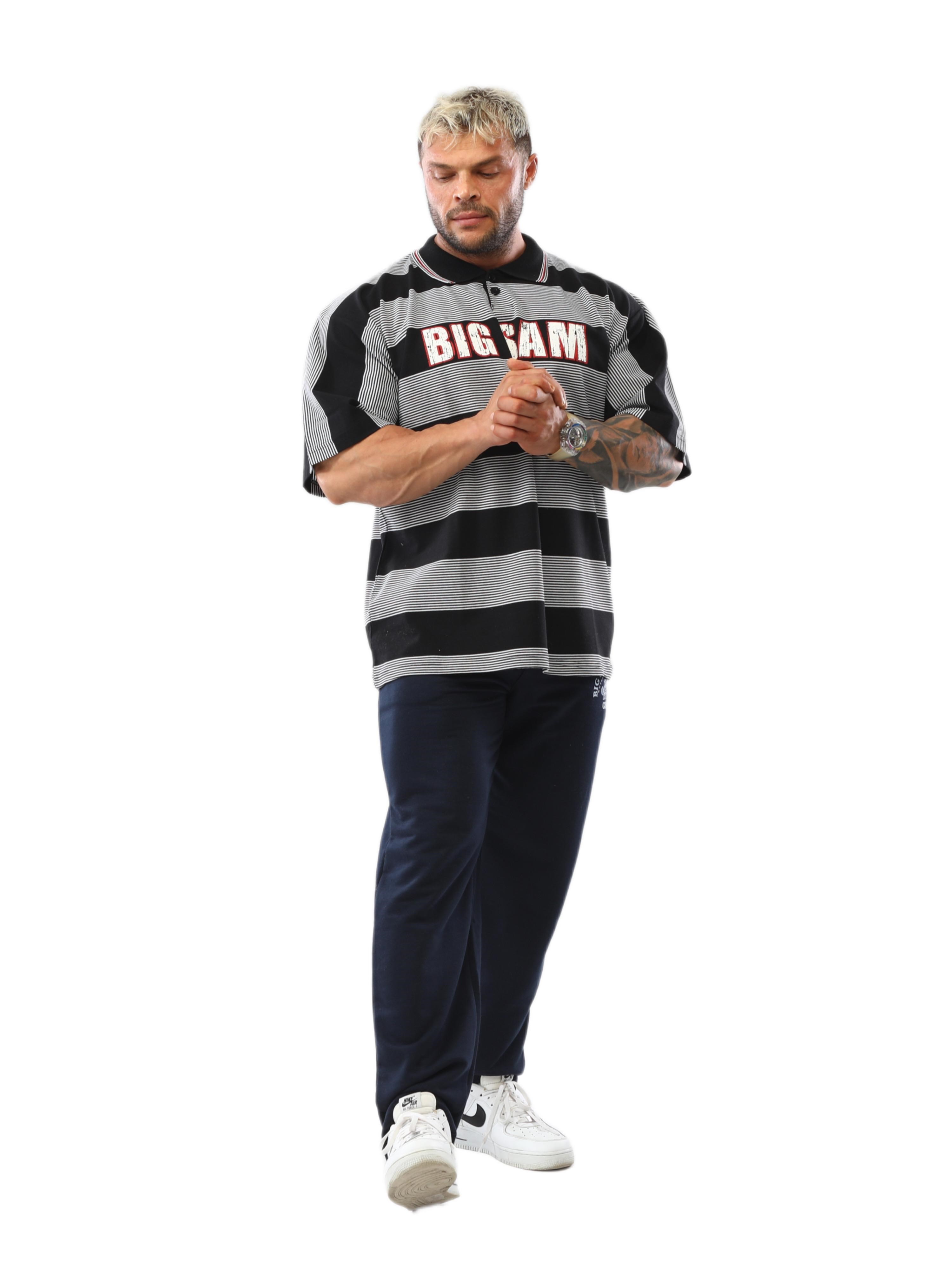 Polo Yaka Çizgili Oversize Tişört Big Sam 2608