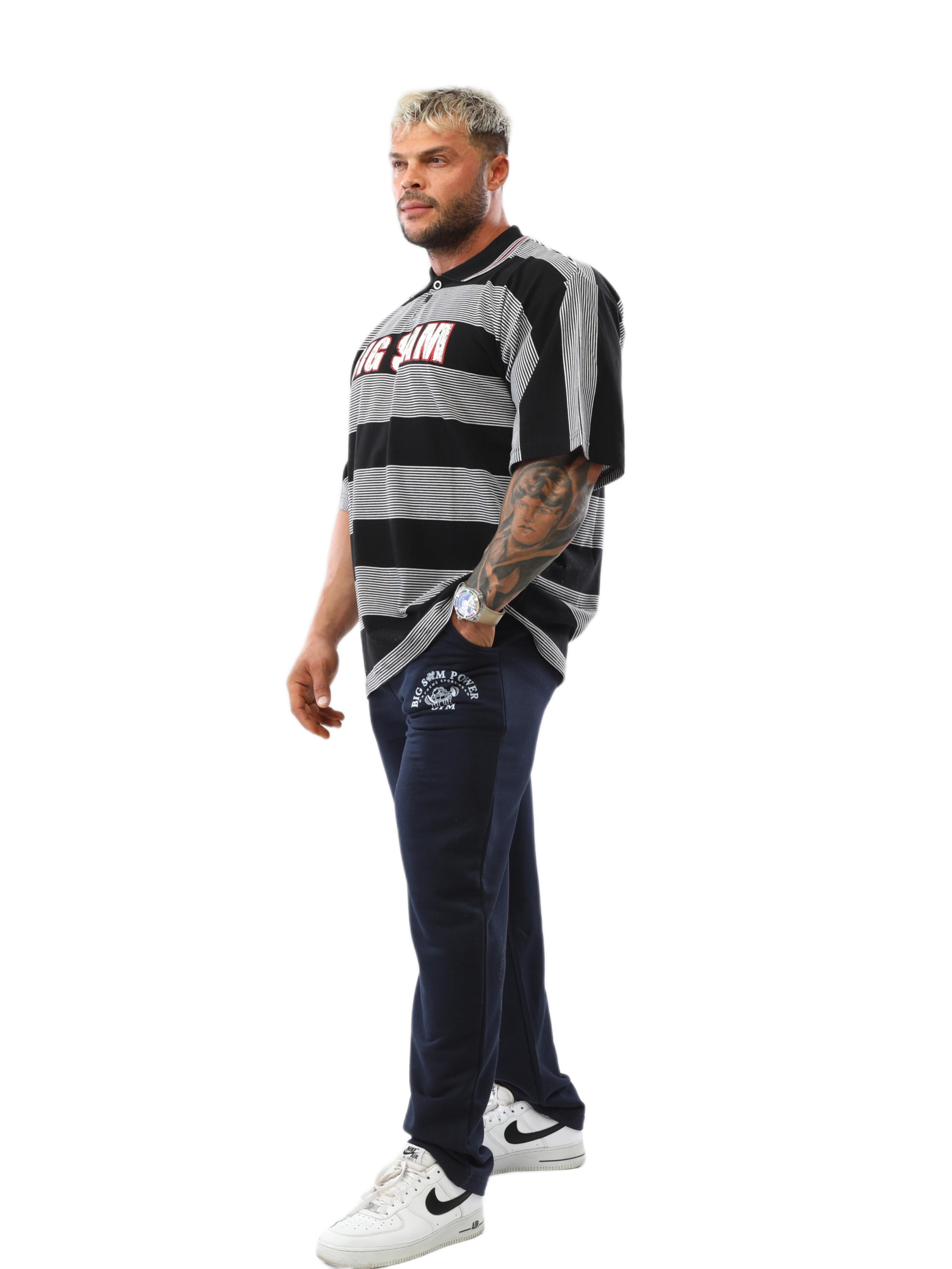 Polo Yaka Çizgili Oversize Tişört Big Sam 2608