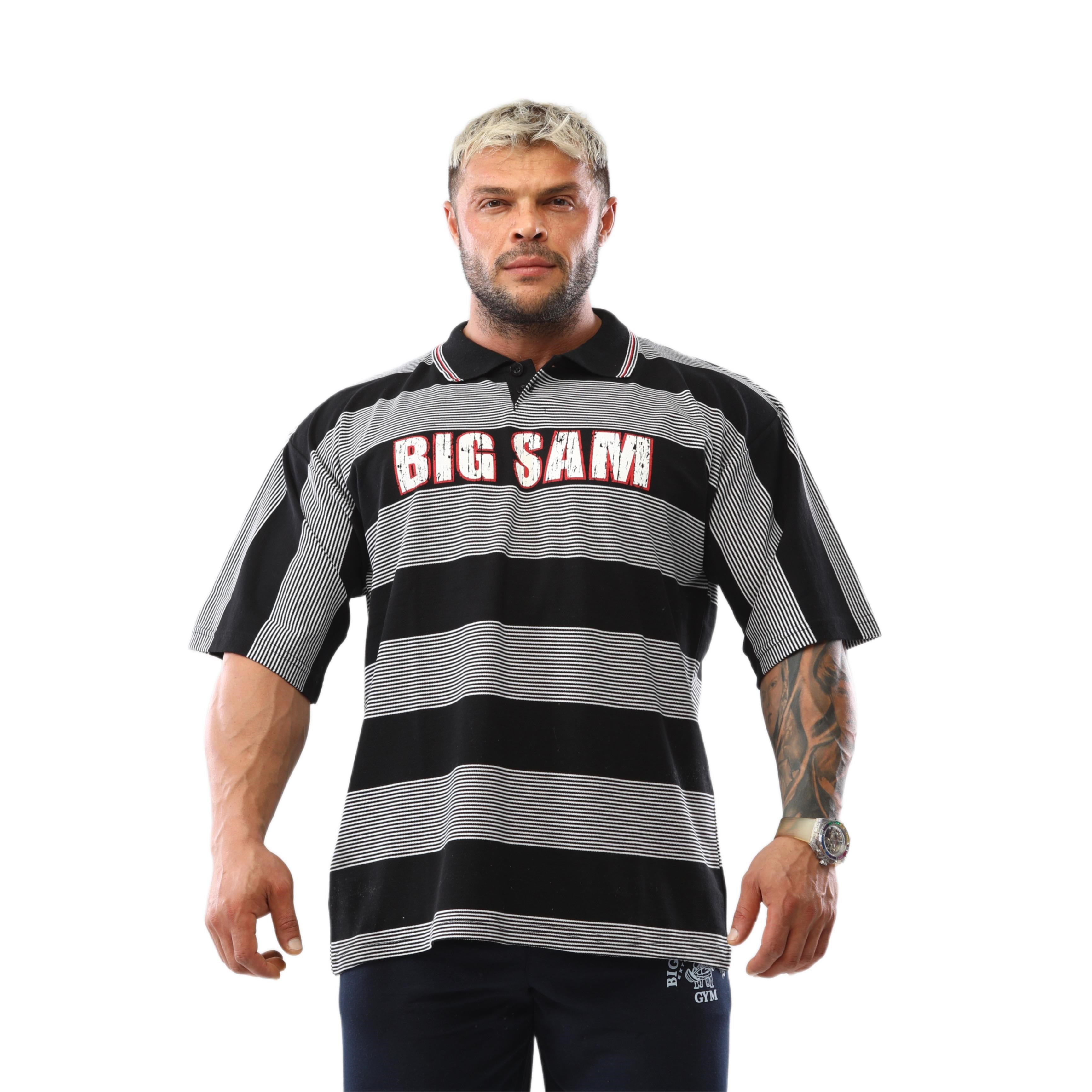 Polo Yaka Çizgili Oversize Tişört Big Sam 2608
