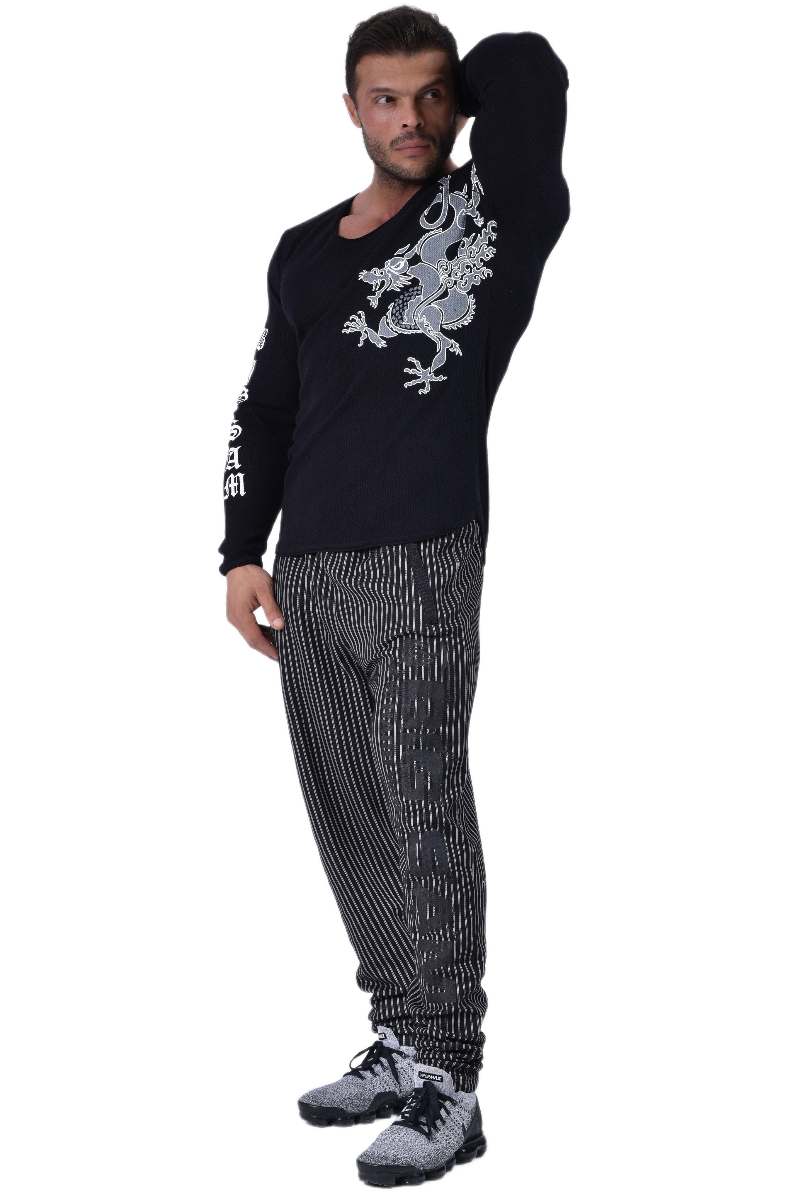 Slim Fit Spor Triko Sweatshirt Siyah Big Sam 4565