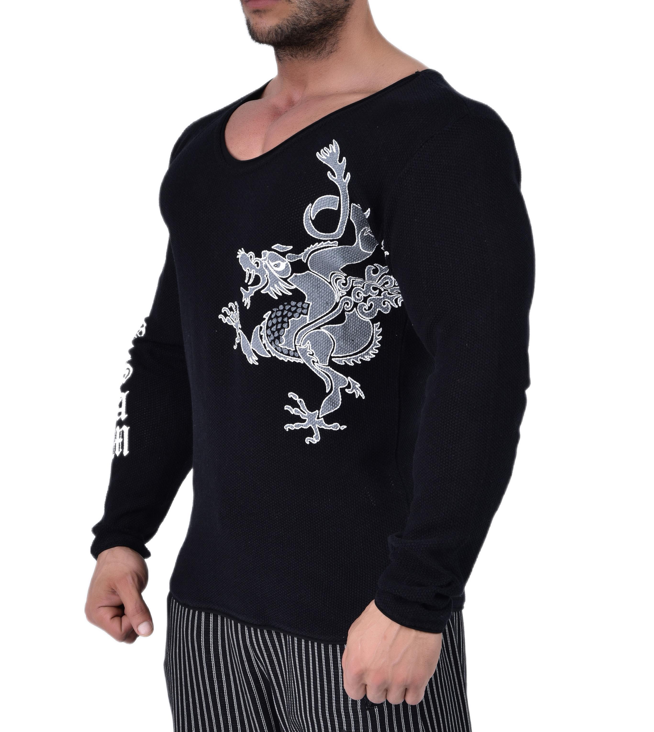 Slim Fit Spor Triko Sweatshirt Siyah Big Sam 4565