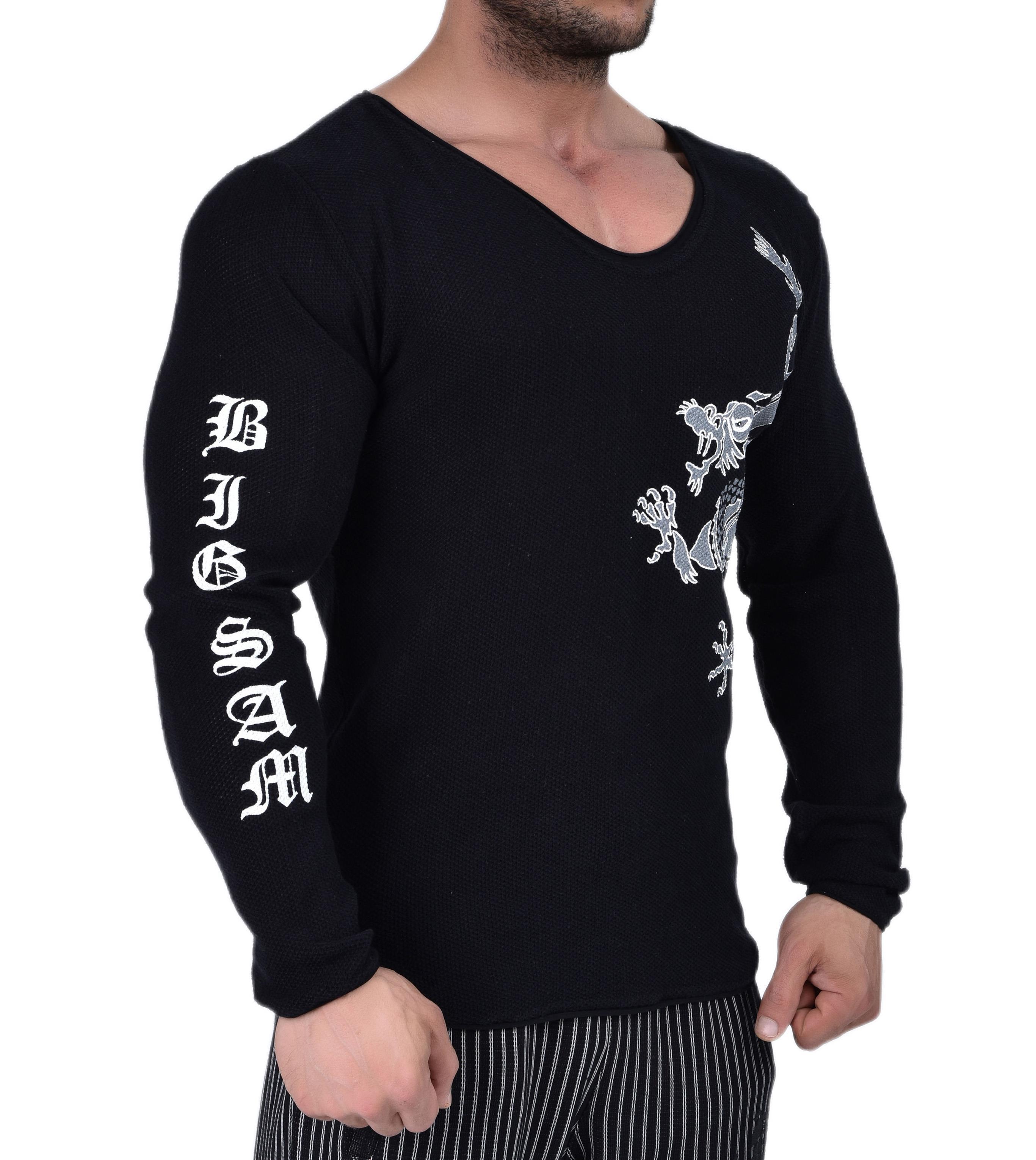 Slim Fit Spor Triko Sweatshirt Siyah Big Sam 4565
