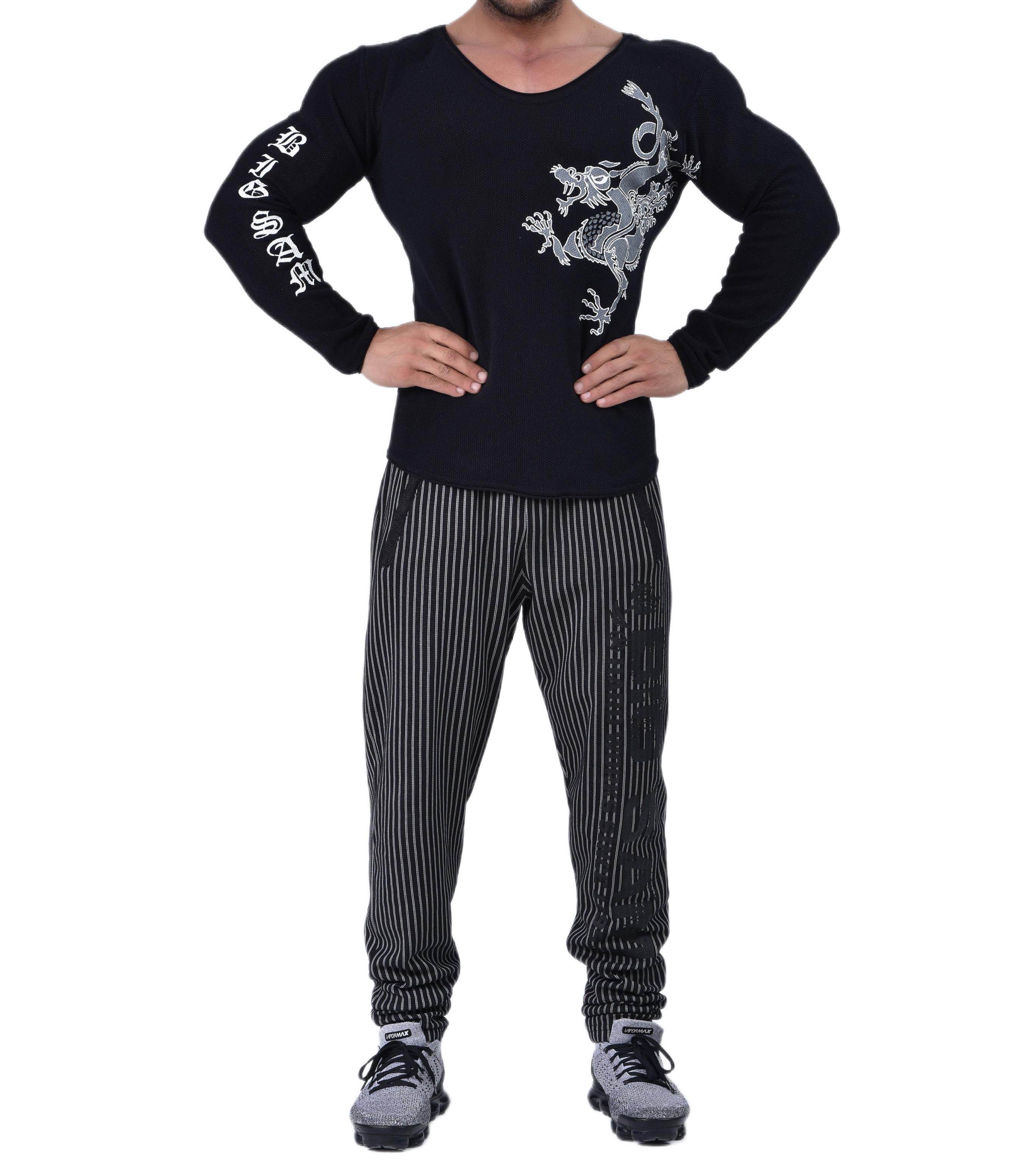 Slim Fit Spor Triko Sweatshirt Siyah Big Sam 4565