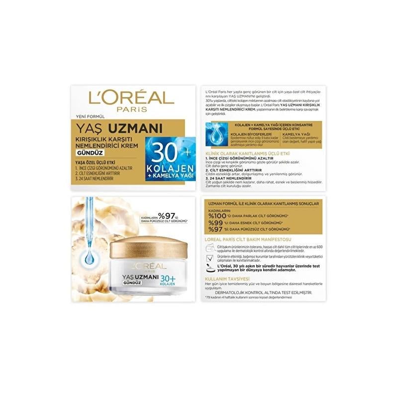 L'Oréal Paris Yaş Uzmanı 30+ Kırışıklık Karşıtı Nemlendirici Gündüz Kremi