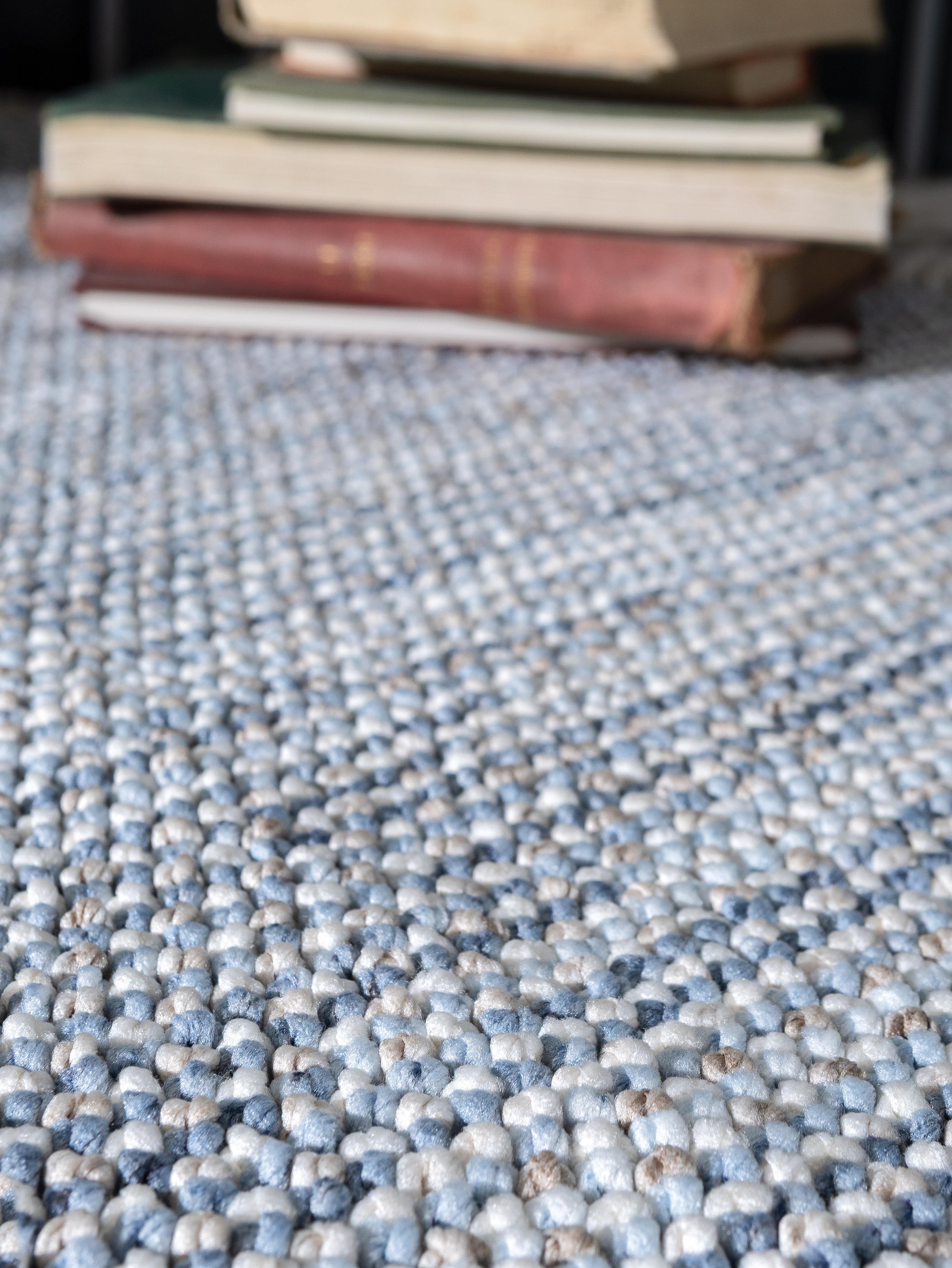 Azura İskandinav Yumuşak Bukleli Dokuma Halı – Mavi Krem - Toz