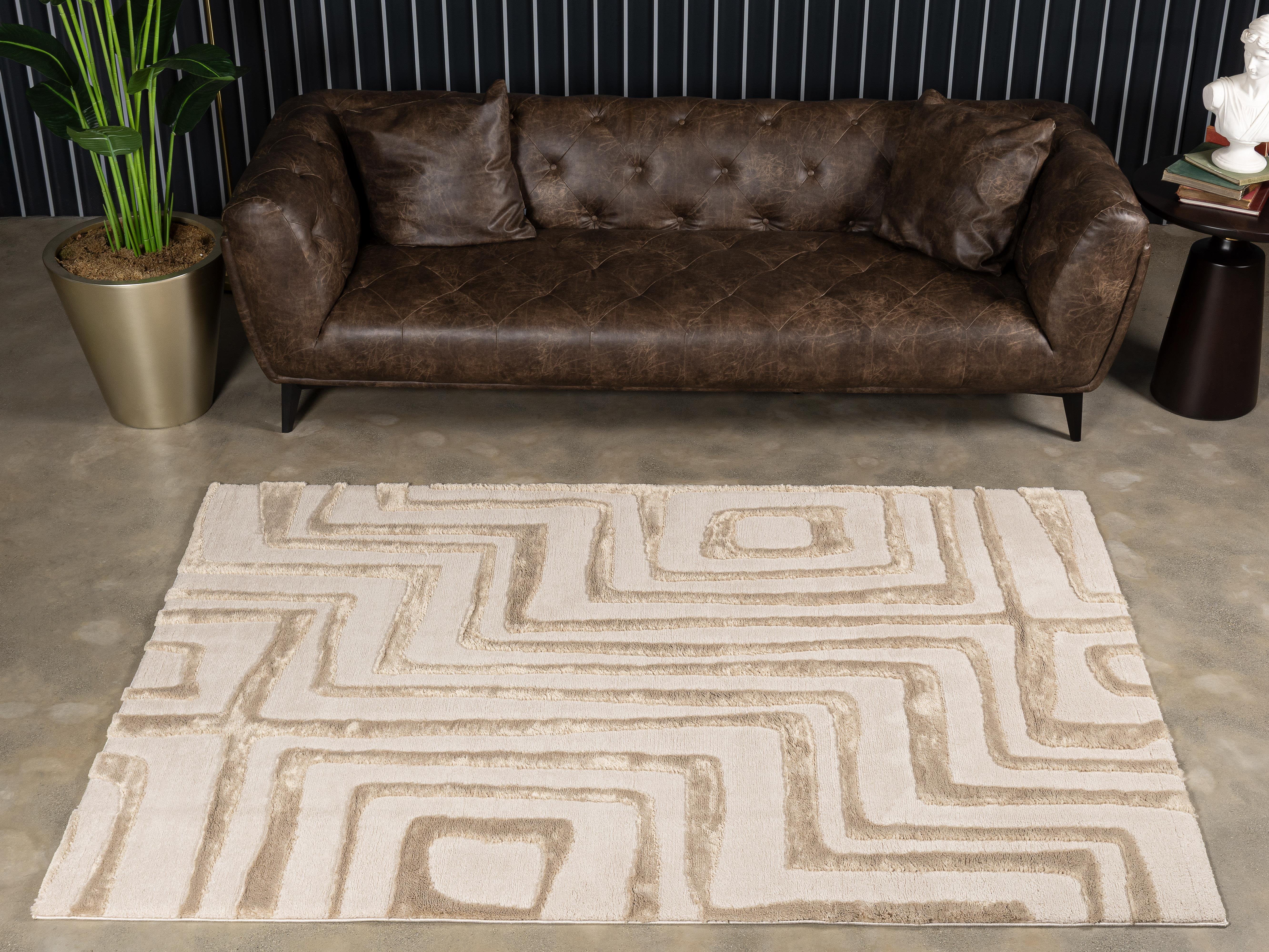 CozyCozy CZY-02 Modern Geometrik Desenli Toz Vermez Yumuşak Dokulu Bej Makine Halısı – Salon, Yolluk, Yatak Odası, Mutfak, Çocuk Odası İçin Uygun
 CZY-02