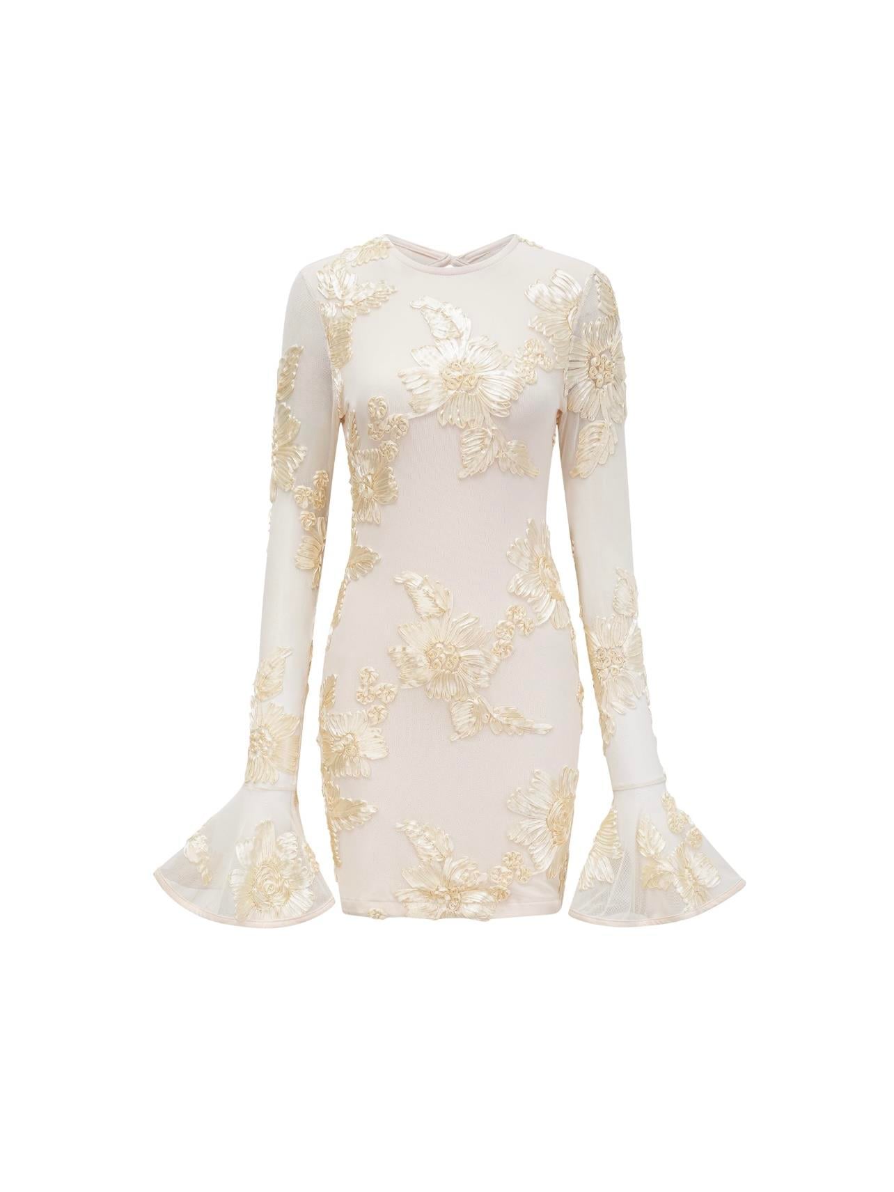 Butter Yellow Çiçek İşlemeli Mini Elbise