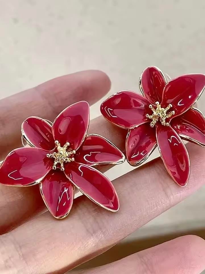 Çiçek Şekilli Pembe Mineli Küpe