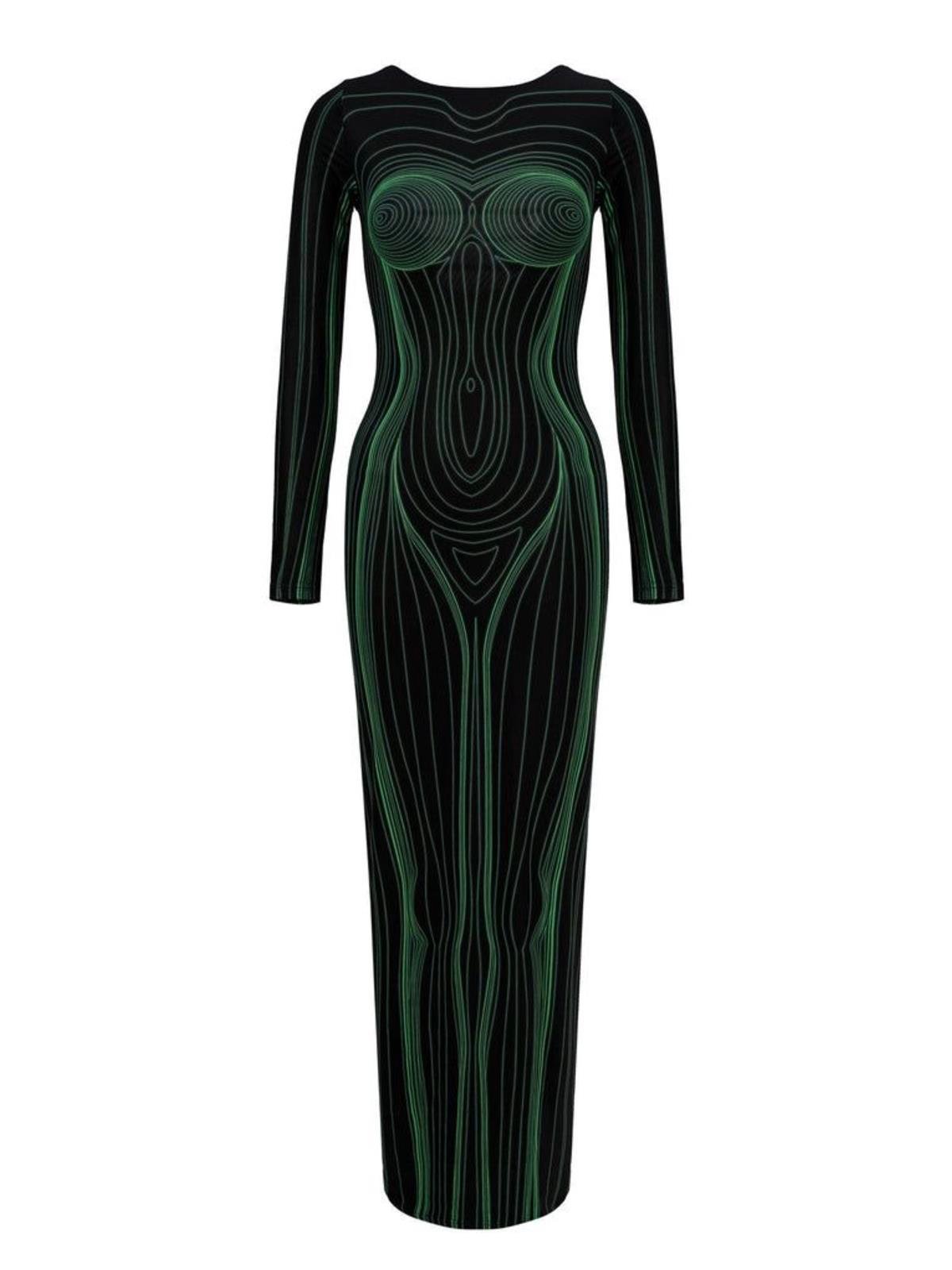 Corps Dress - çizgi baskılı dalgıç kumaş uzun elbise