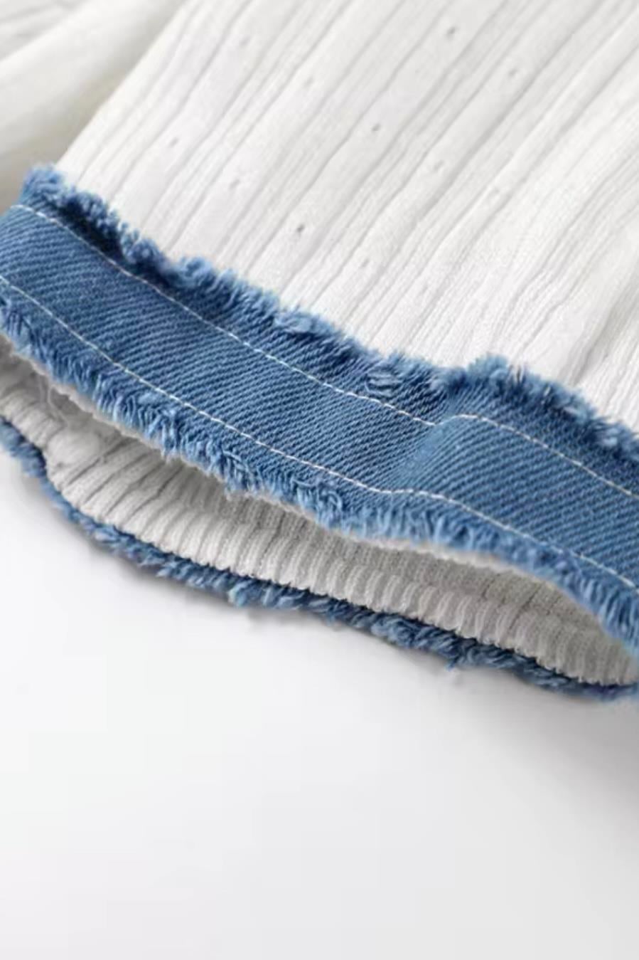 Denim Detaylı Triko Elbise