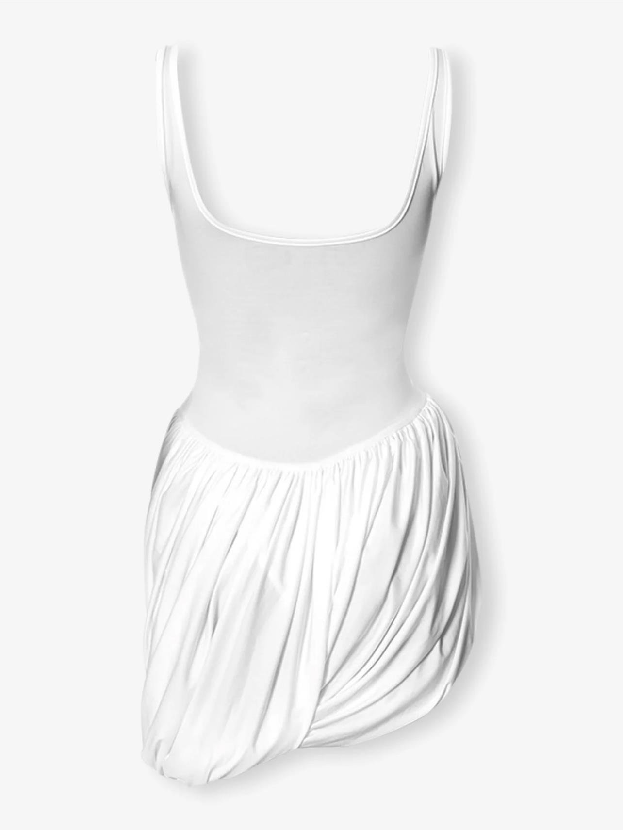 DRAPE DETAYLI BEYAZ MİNİ ELBİSE