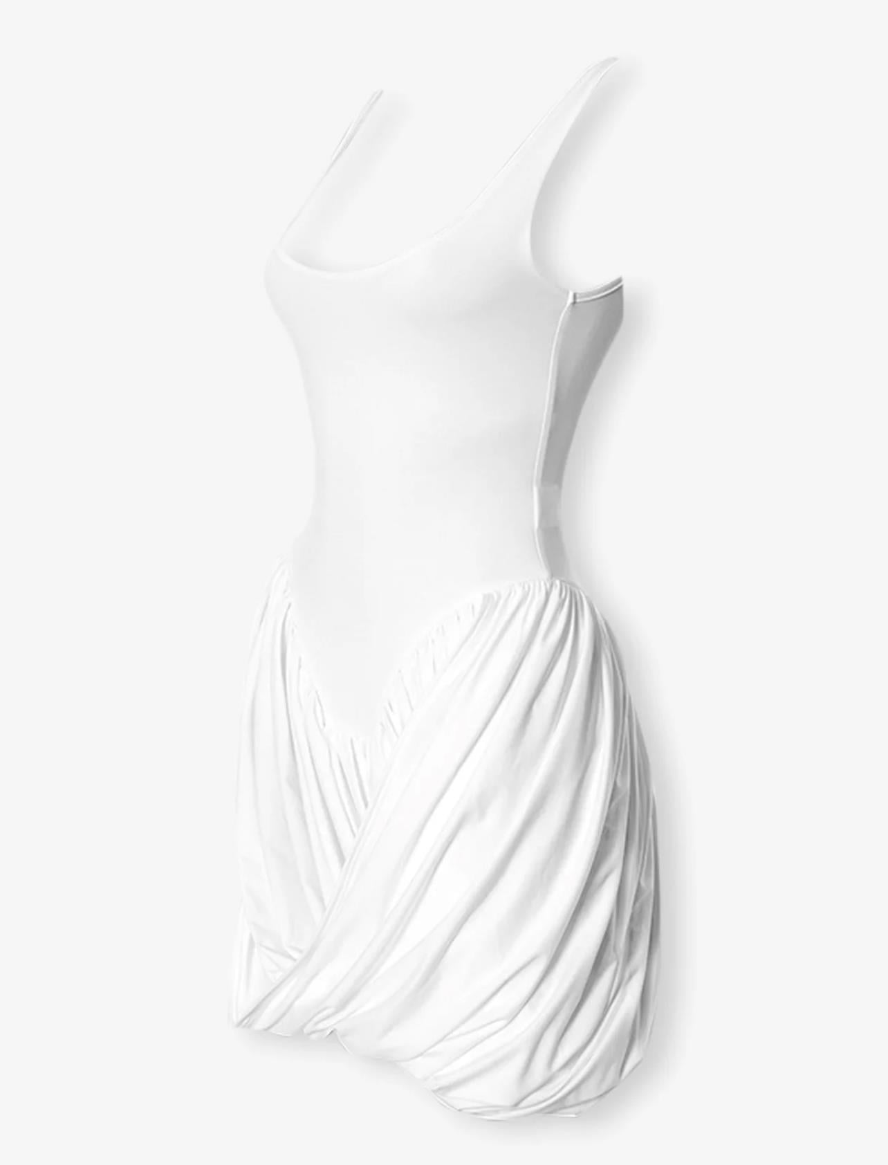 DRAPE DETAYLI BEYAZ MİNİ ELBİSE