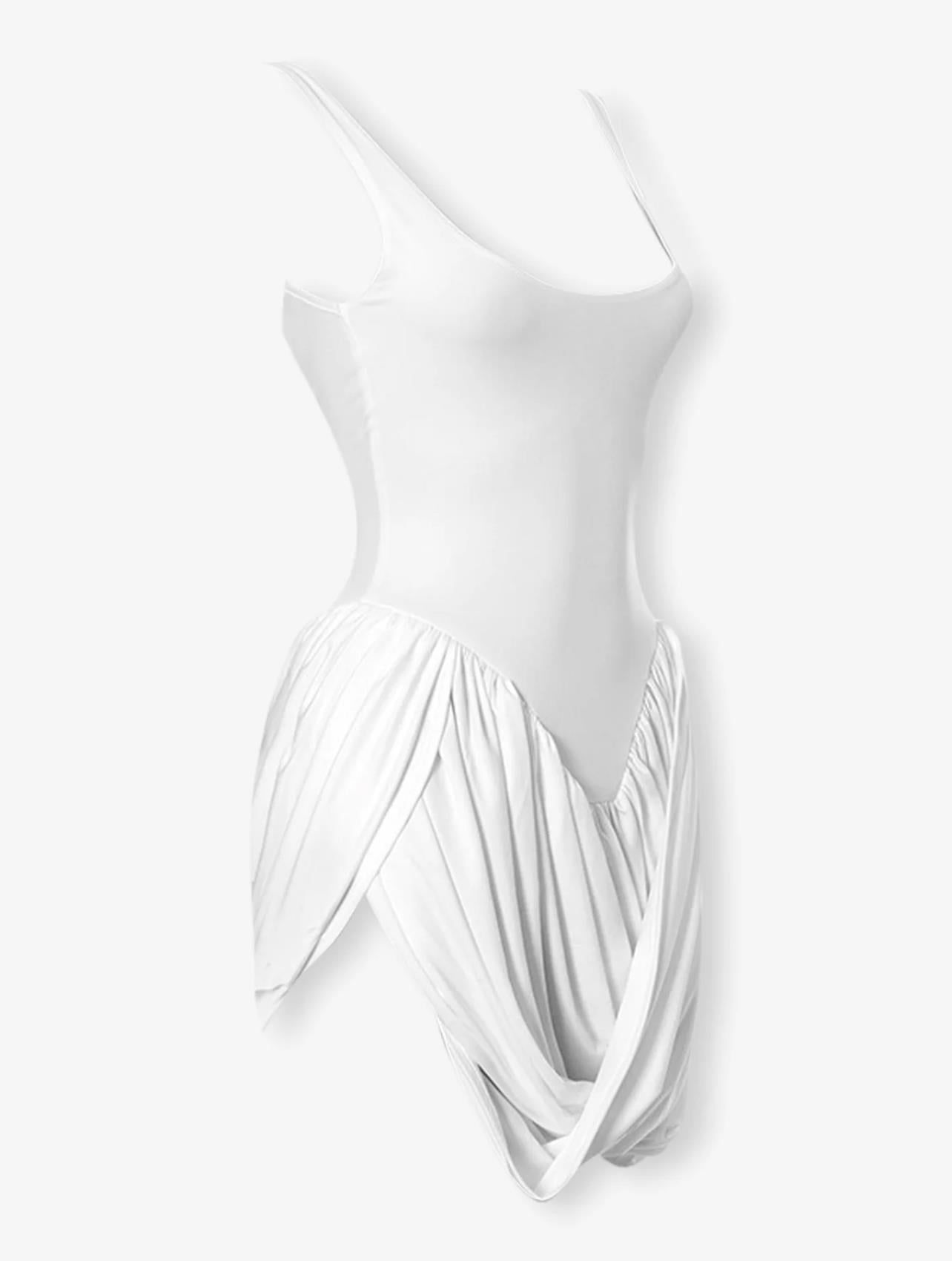 DRAPE DETAYLI BEYAZ MİNİ ELBİSE