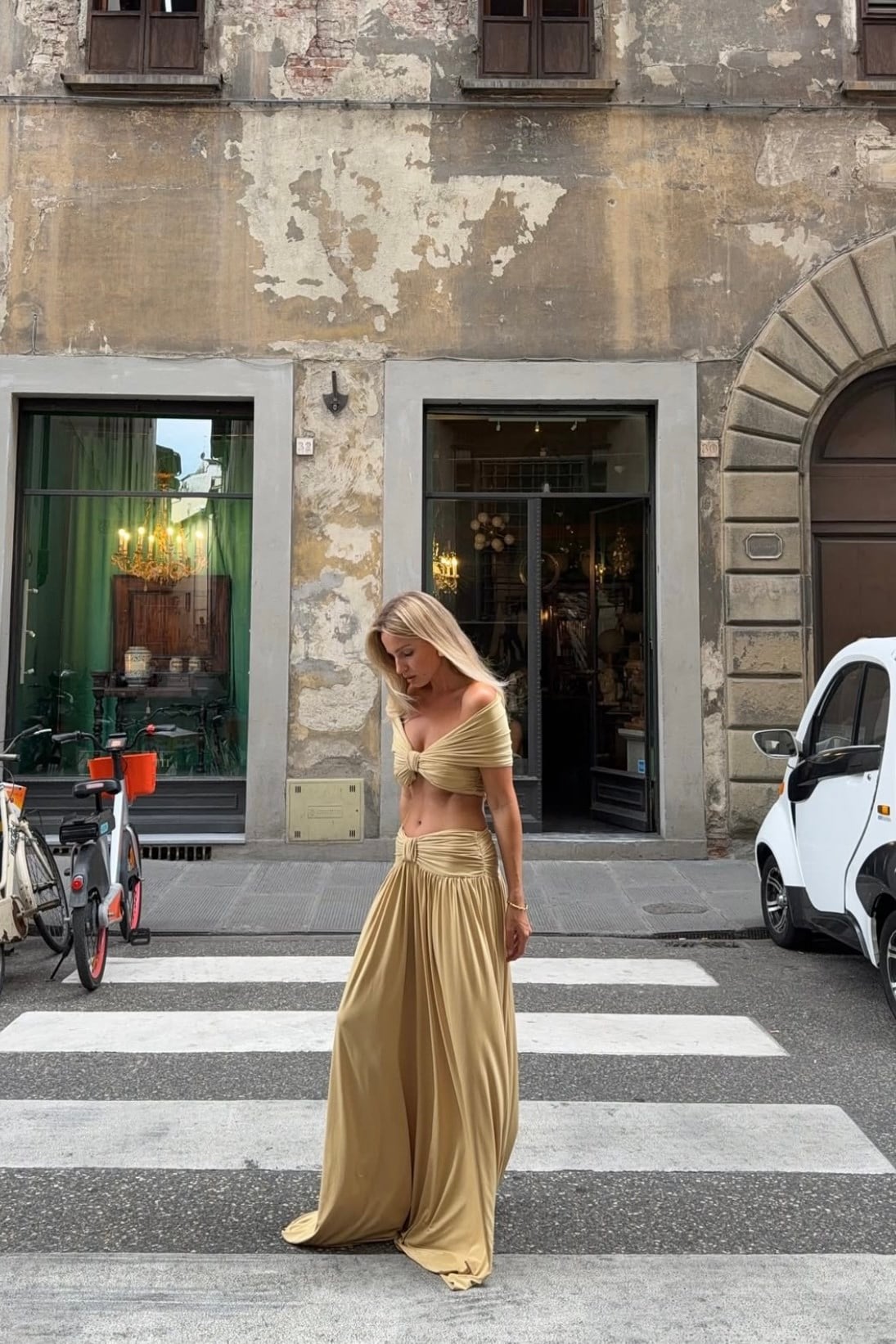 Drapeli Nude Maxi Etek Takım 