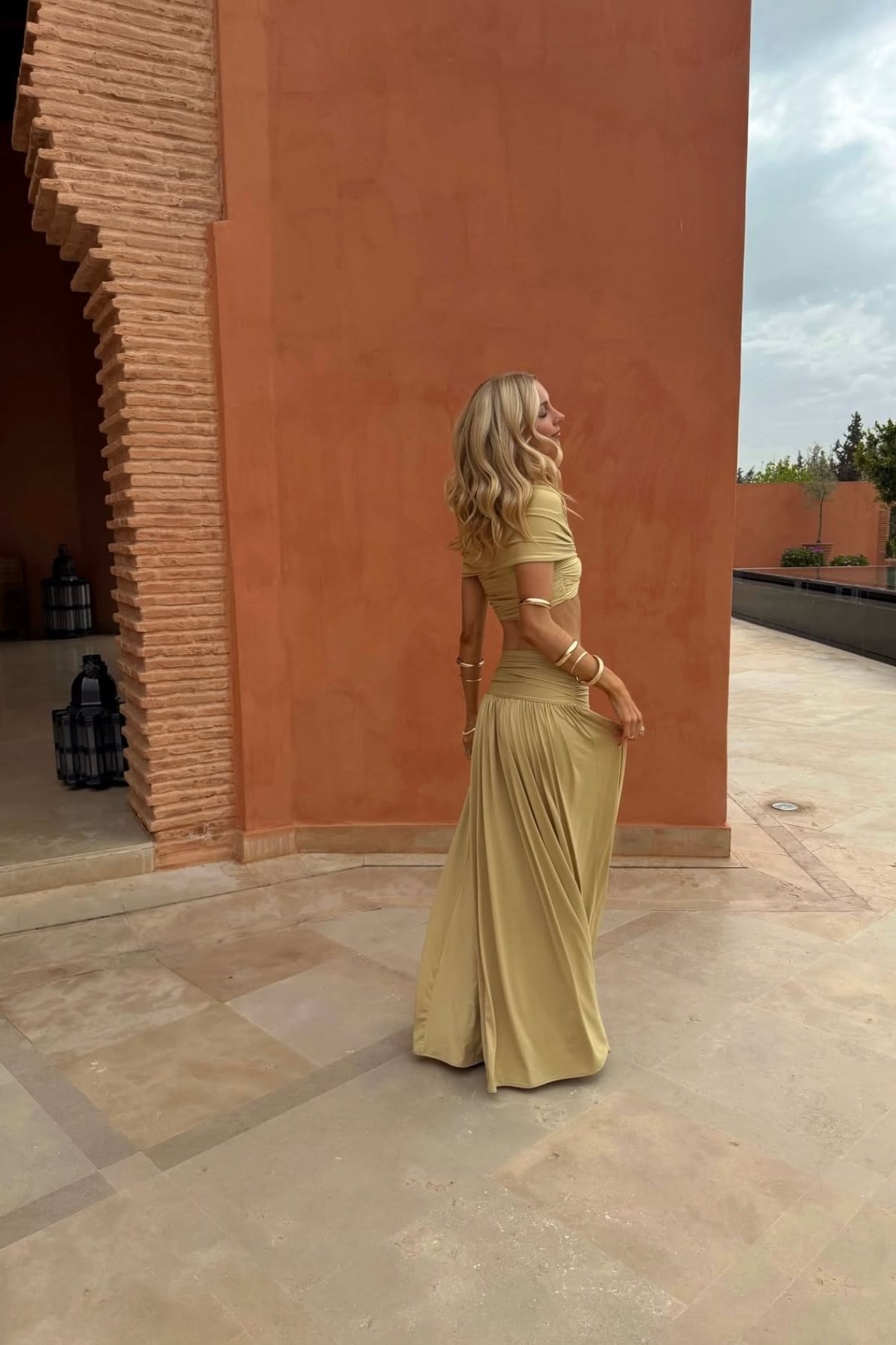 Drapeli Nude Maxi Etek Takım 