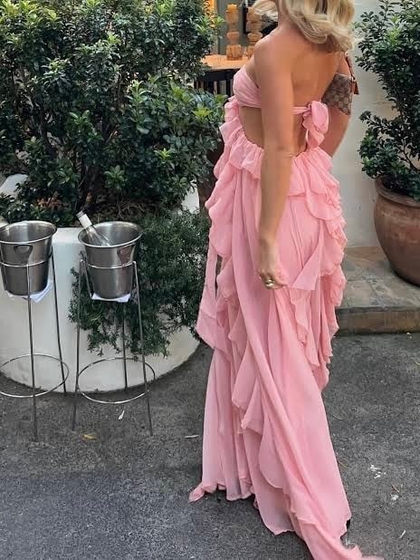 Fırfır Detaylı Straplez Cut-Out Maxi Elbise