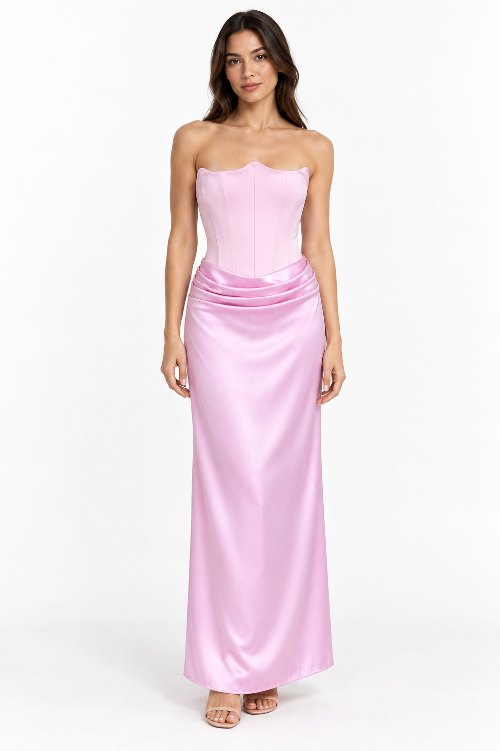 Korse Form Drapeli Pembe Elbise