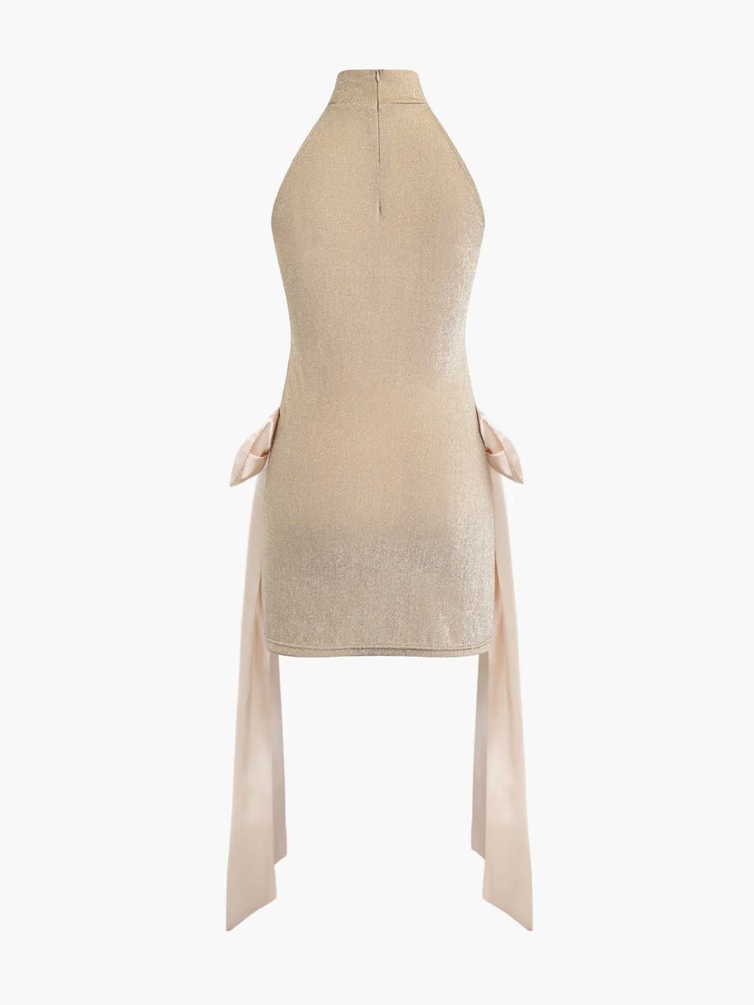 KURDELE DETAYLI SİMLİ MİNİ ELBİSE