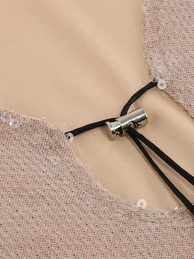 PAYETLİ V YAKA MİNİ ELBİSE