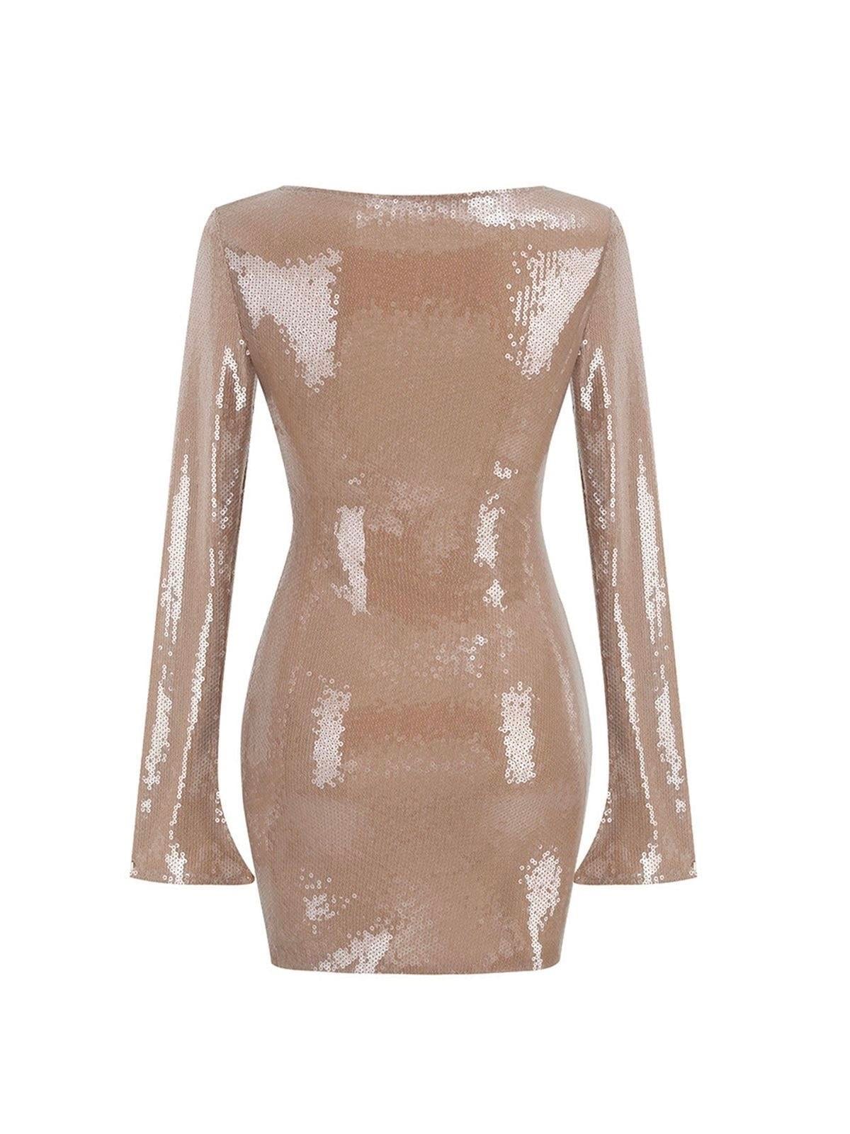 PAYETLİ V YAKA MİNİ ELBİSE