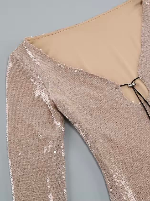 PAYETLİ V YAKA MİNİ ELBİSE