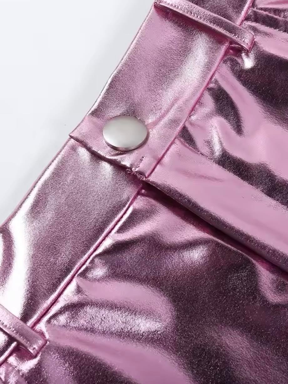 PEMBE METALİK ETEK